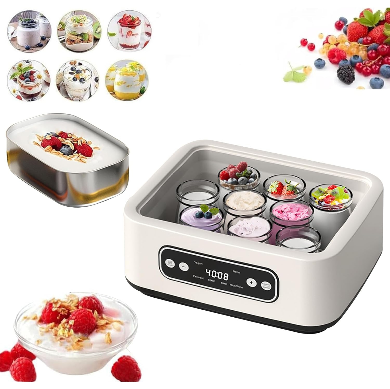 Yogourtière Probiotic, yaourtière 1600 ml avec réglage de la durée et de la température, yaourtière multifonction pour usage domestique