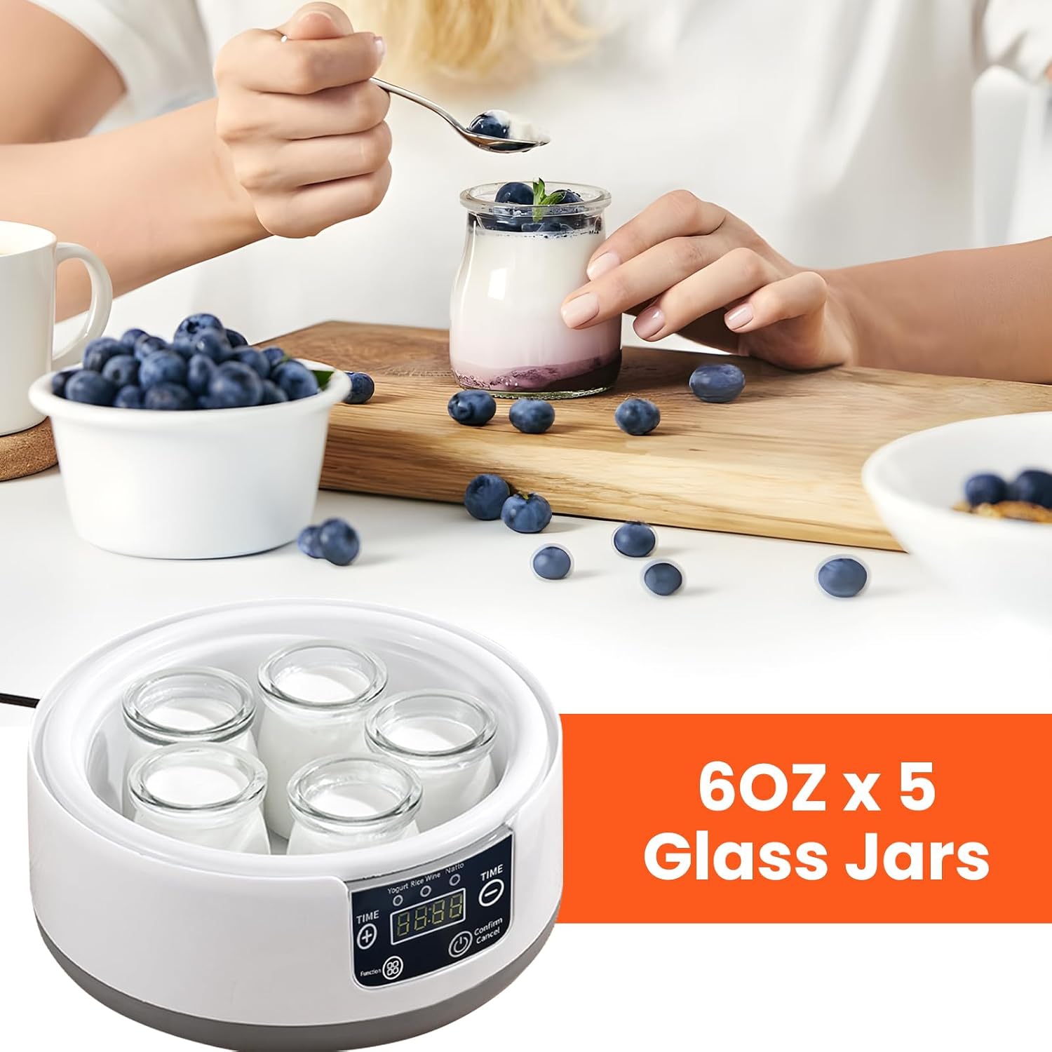 Yogurt Maker with Adjustable Time Control,Automatic Digital Yogurt Maker Machine with 5 Jars & Stainless Steel Inner Pot,Small Yogurt Machine for Home
