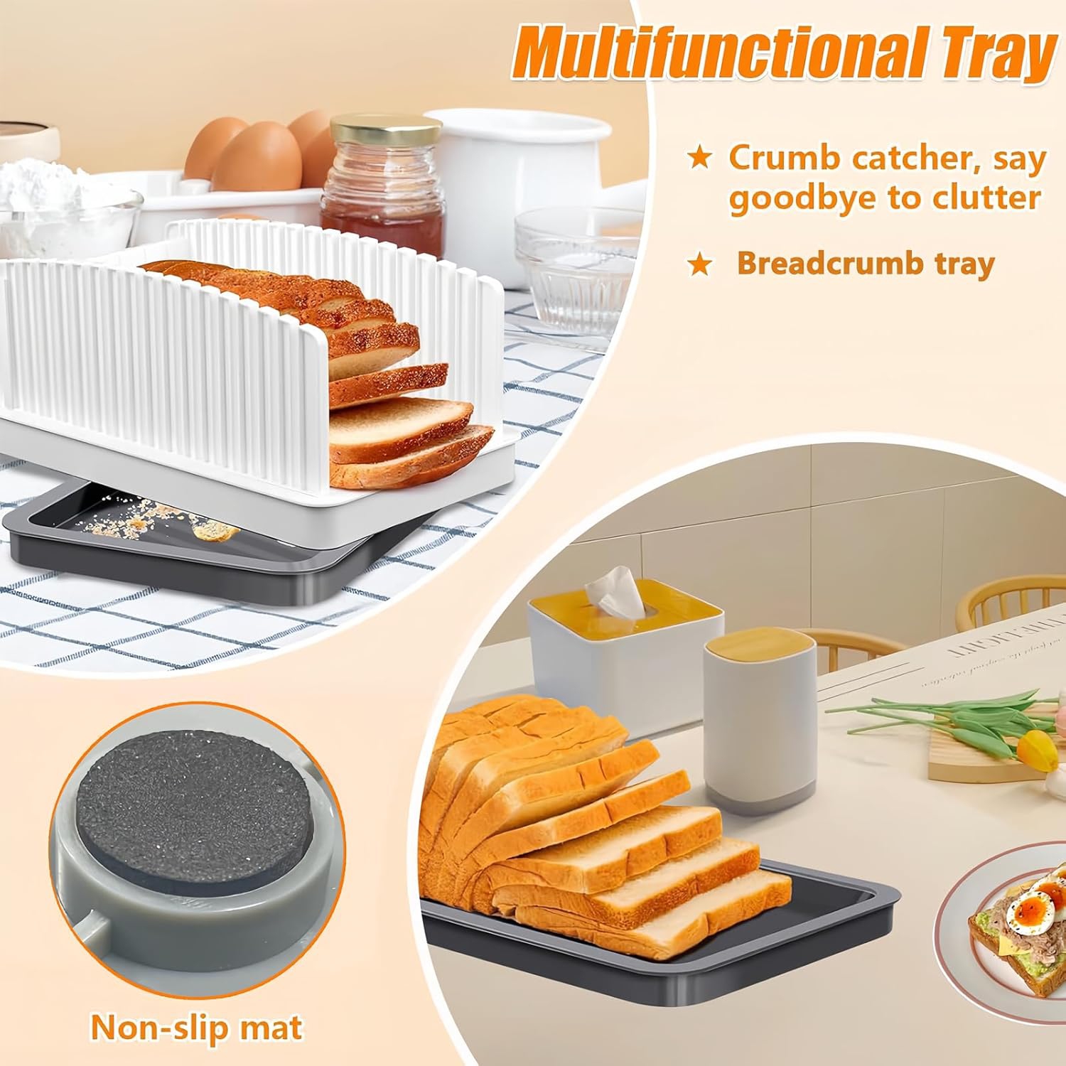 Bread Slicer for Homemade Bread,Adjustable Bread Slicer with Crumb Tray,Bread Loaf Slicing for Kitchen Sourdough Bread Bagels,Sandwich Cutter