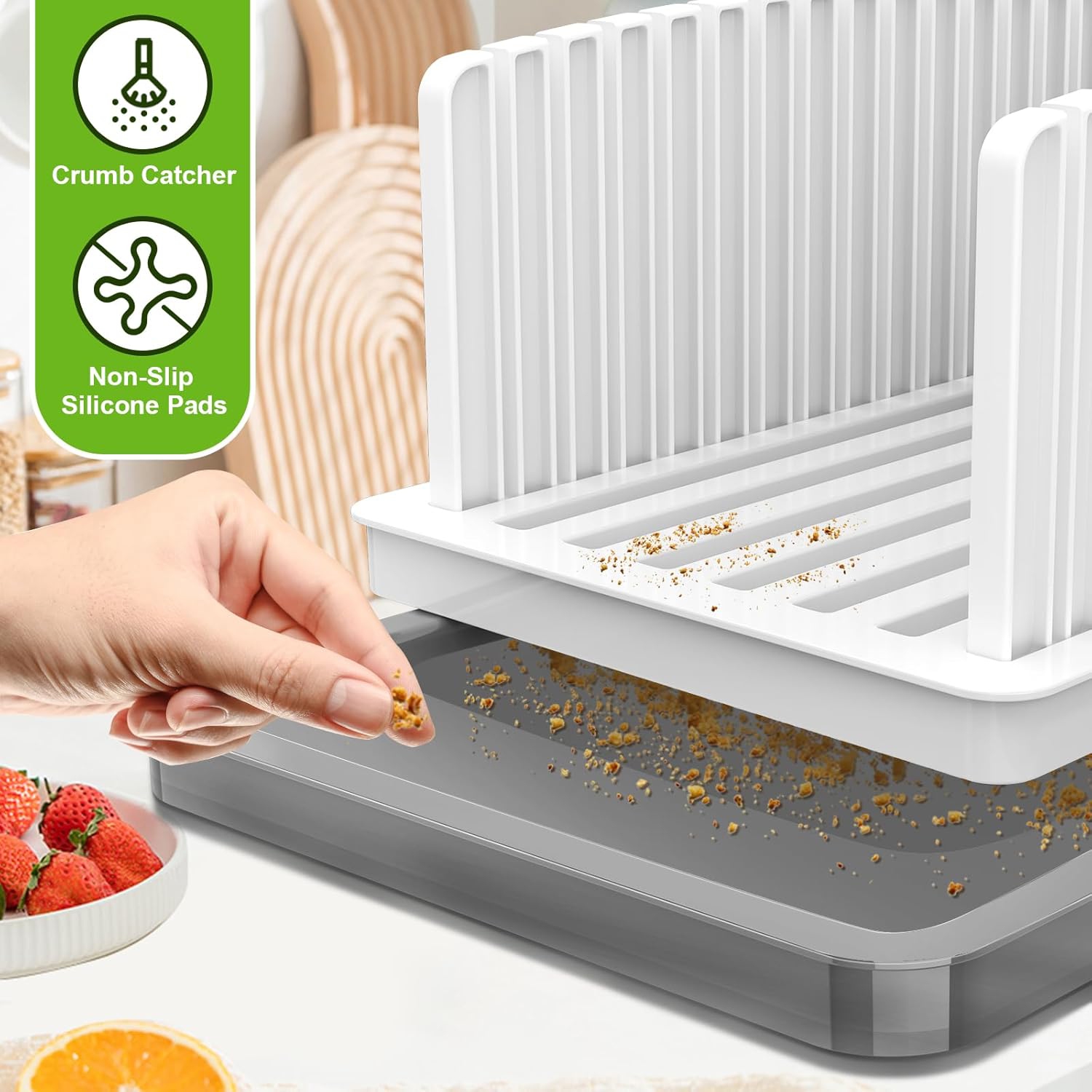 Bread Slicer for Homemade Bread,Adjustable Bread Slicer with Crumb Tray,Bread Loaf Slicing for Kitchen Sourdough Bread Bagels,Sandwich Cutter