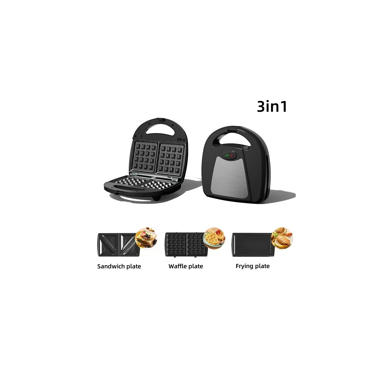 3 in 1 Electric Sandwich Maker, Panini Press Grill and Waffle Iron Set with Removable Non-Stick Plates, for Cooking Grilled Cheese, Burgers, Steaks