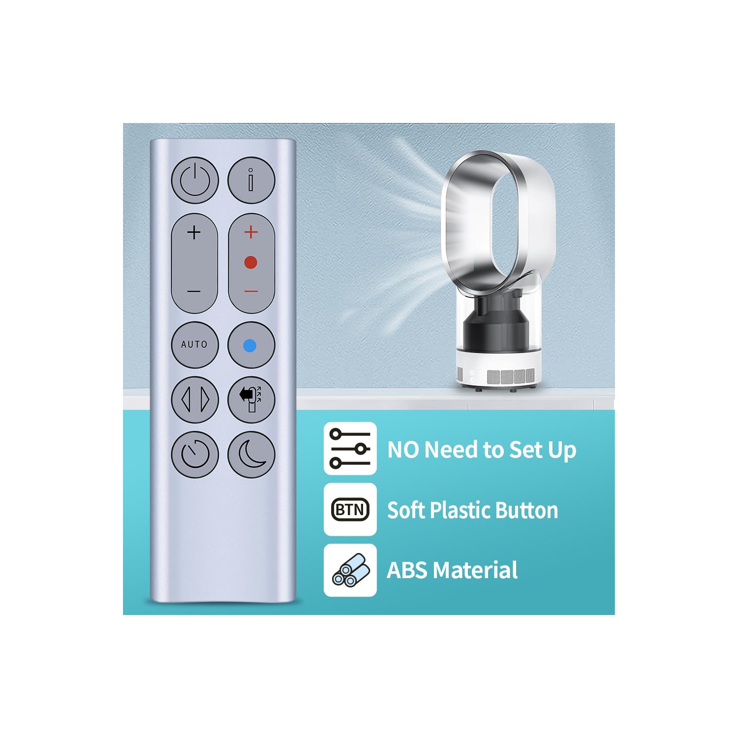 Replacement Remote Control for Dyson Hot + Cool Fan/Heater HP04 HP05 HP06 HP09 - Silver, Without Magnetic Function