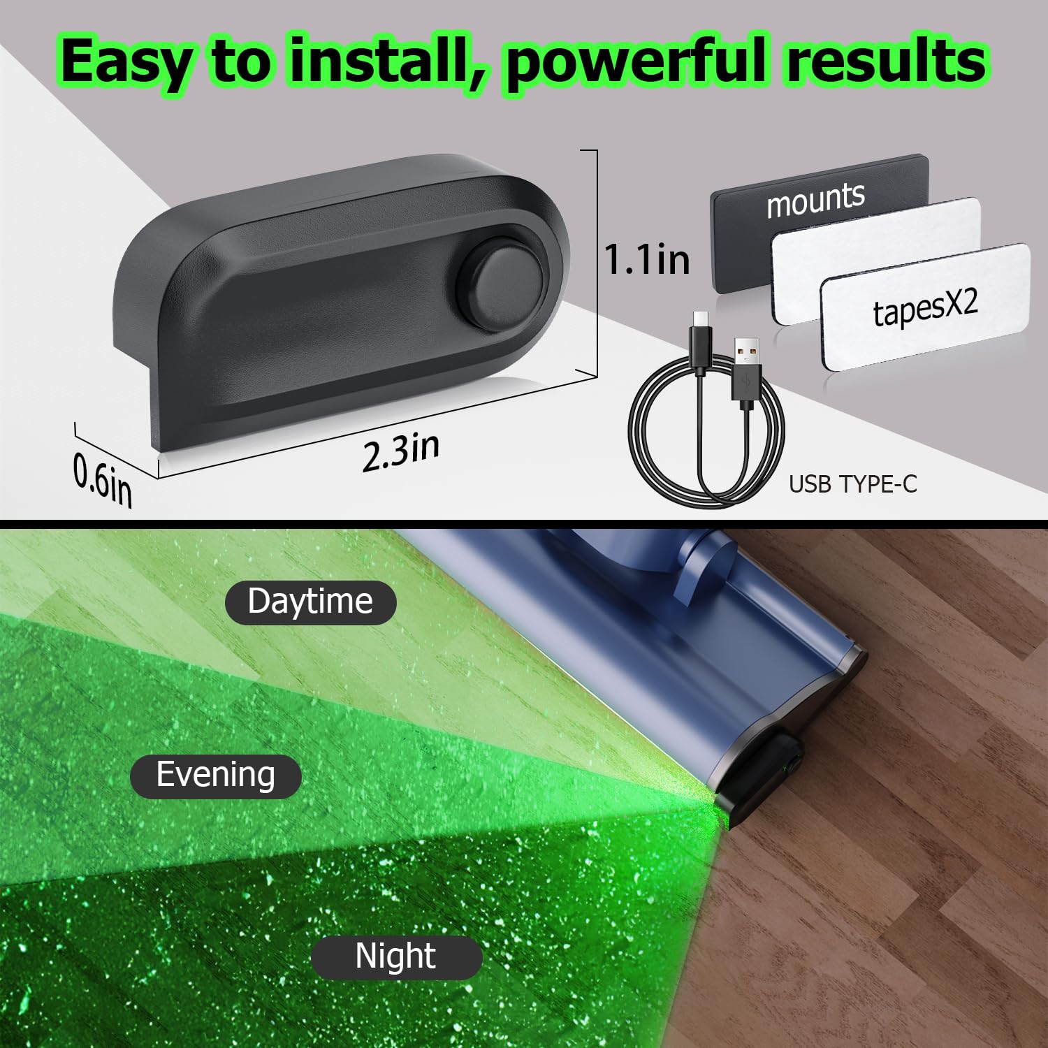 Rechargeable Vacuum Cleaner Dust Display Light, Green Light Attachment For Dyson Shark, Reveal Pet Fur Dog Cat Hair,only light