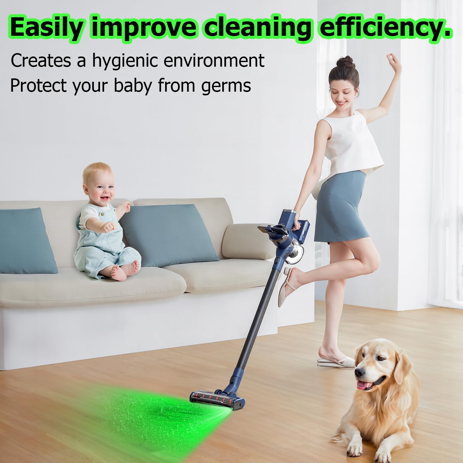 Rechargeable Vacuum Cleaner Dust Display Light, Green Light Attachment For Dyson Shark, Reveal Pet Fur Dog Cat Hair,only light