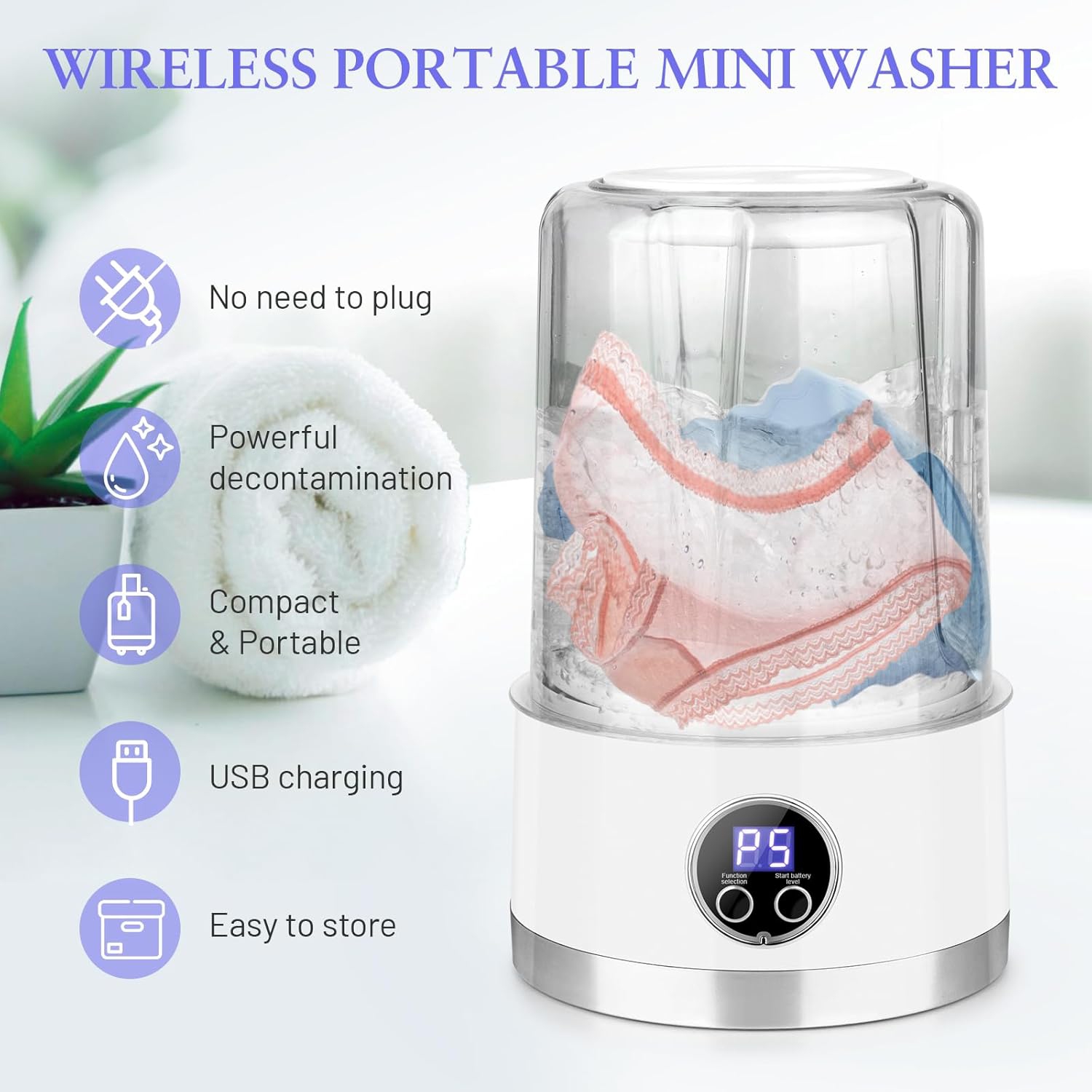Underwear Washing Machine,Rechargeable Mini Portable Washing Machine,Compact Deep Clean Underwear Baby Clothes,for Apartment Dorm Hotel RV Travel &