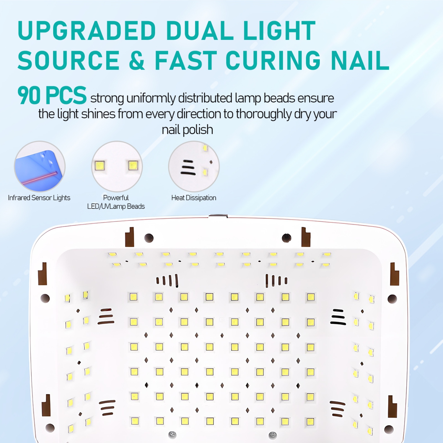 380&nbsp;W – Lampe à ongles haute puissance, machine de photothérapie à ongles double main avec oreiller à main, séchoir à ongles UV LED 90