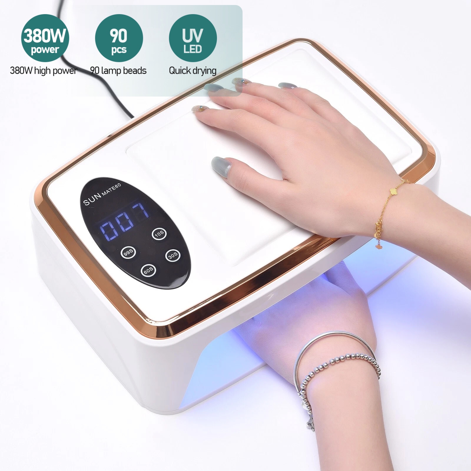 380&nbsp;W – Lampe à ongles haute puissance, machine de photothérapie à ongles double main avec oreiller à main, séchoir à ongles UV LED 90