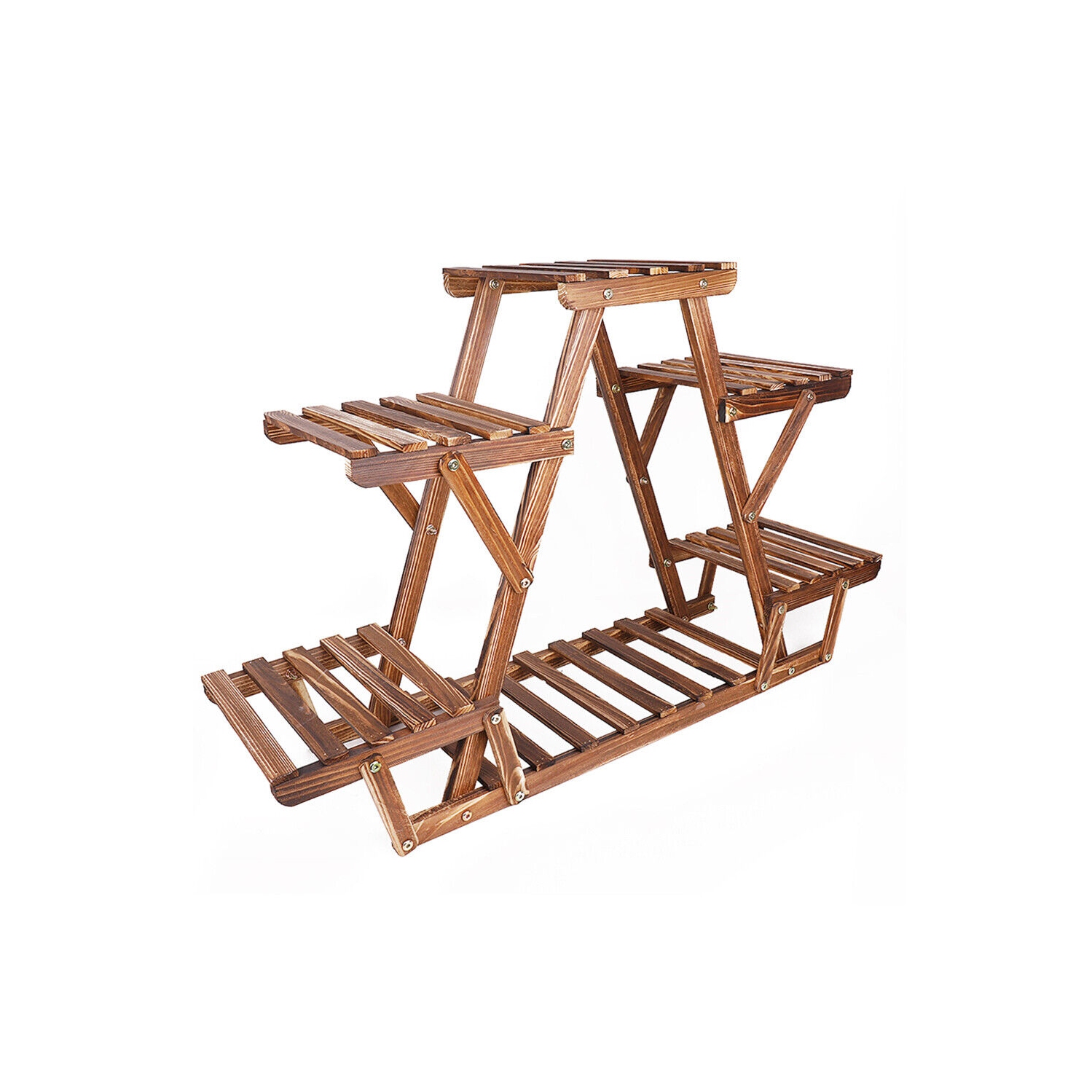 Support à plantes triangulaire en bois UNHO Support de rangement à plusieurs niveaux pour porte-fleurs 6 pots pour le salon intérieur extérieur