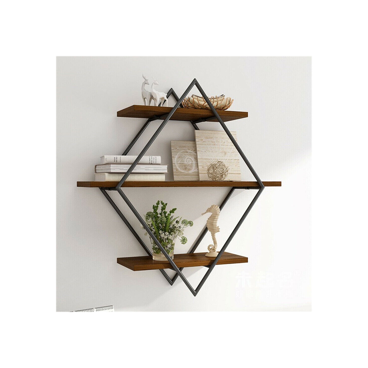 UNHO – Étagère murale flottante à 3 niveaux avec support en métal, étagère de rangement murale en bois pour salle de séjour, salle de bain, bureau de