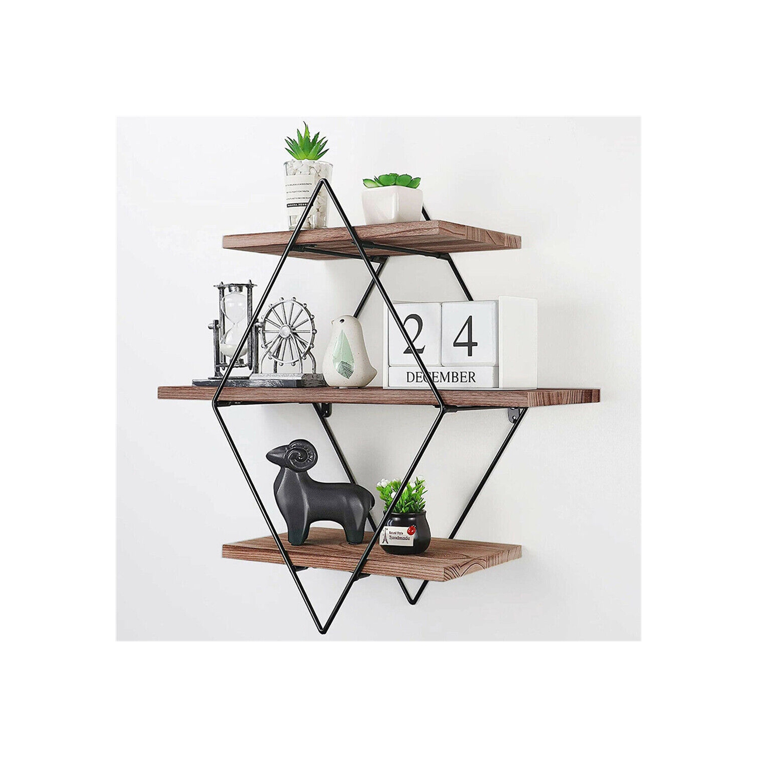 UNHO – Étagère murale flottante à 3 niveaux avec support en métal, étagère de rangement murale en bois pour salle de séjour, salle de bain, bureau de