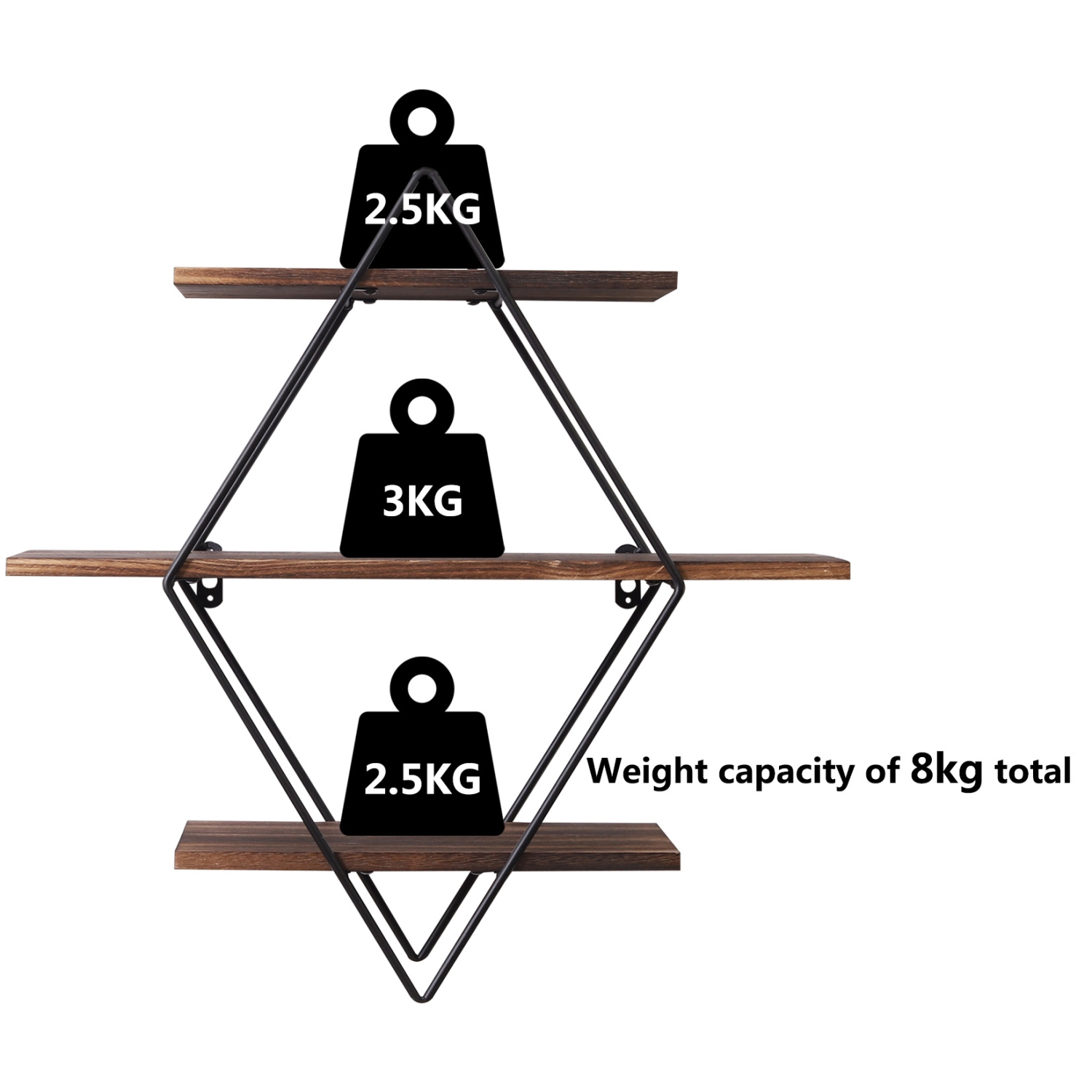 UNHO – Étagère murale flottante à 3 niveaux avec support en métal, étagère de rangement murale en bois pour salle de séjour, salle de bain, bureau de