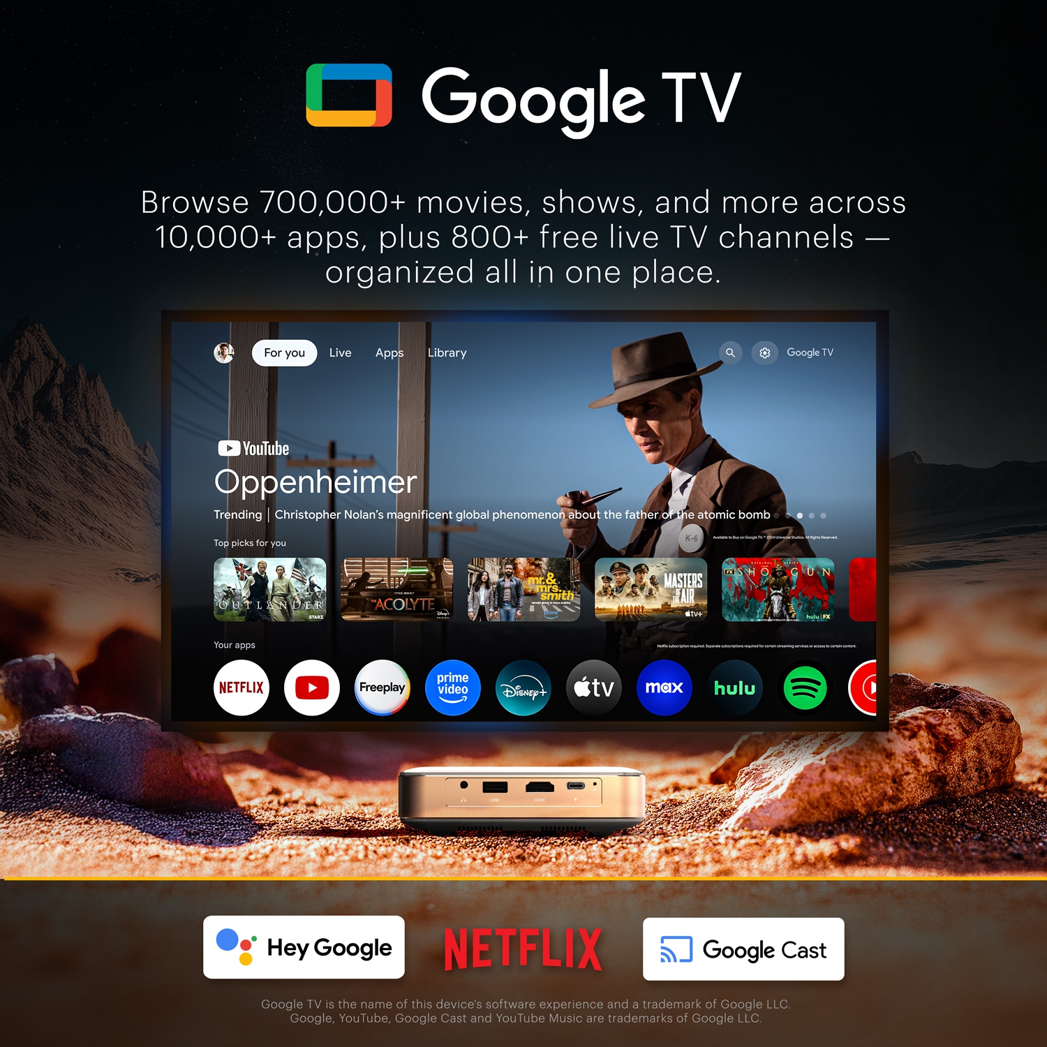 Projecteur Kodak Luma 500 Full HD Smart Pico avec Google TV 11.0, Wi-Fi, Bluetooth, HDMI - Blanc