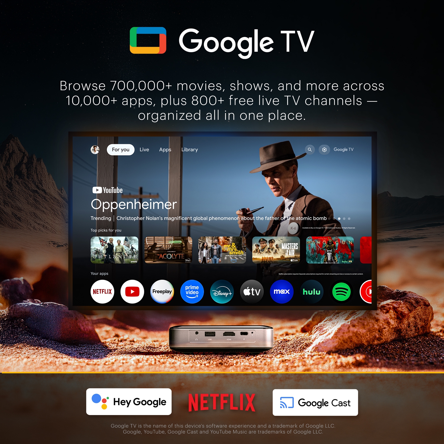 Projecteur Kodak Luma 500 Full HD Smart Pico avec Google TV 11.0, Wi-Fi, Bluetooth, HDMI - Noir