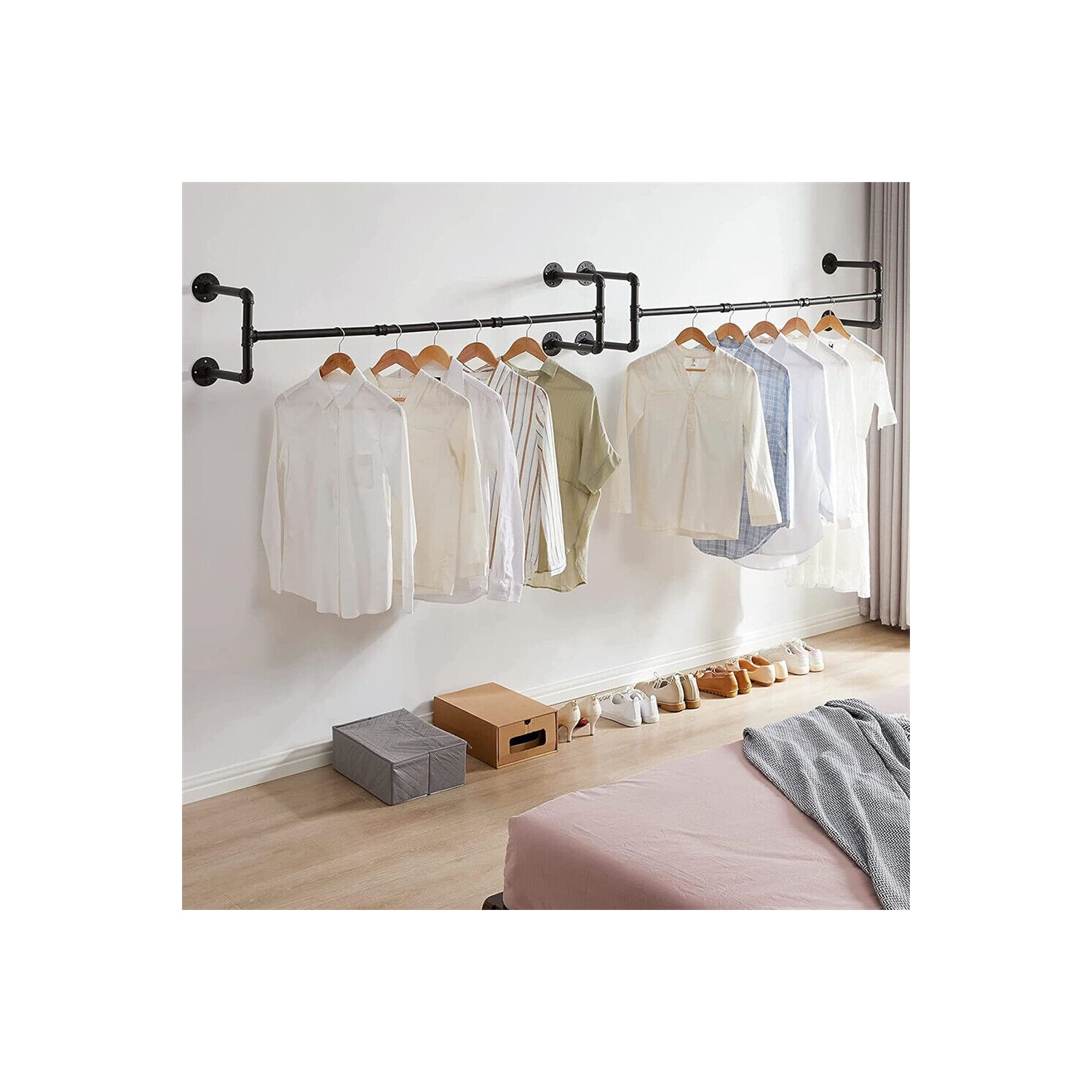 Support mural pour vêtements 42,9&nbsp;po, support à vêtements mural pour tuyau industriel, support à vêtements en fer robuste, tringle à suspendre