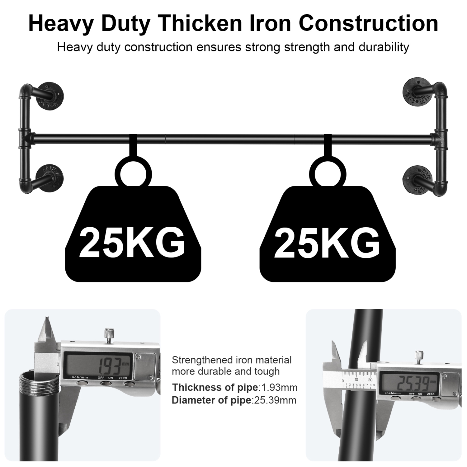 Support mural pour vêtements 42,9&nbsp;po, support à vêtements mural pour tuyau industriel, support à vêtements en fer robuste, tringle à suspendre