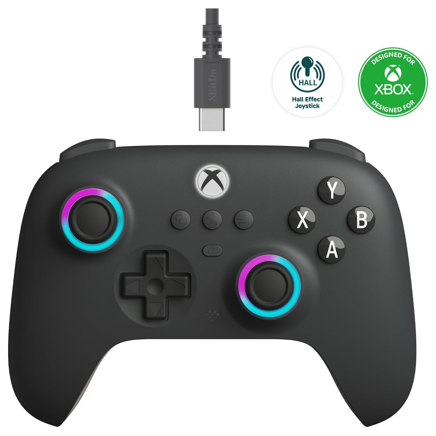 8BitDo Ultimate C Wired Controller for Xbox - RGB Lighting Fire Ring, Hall Effect Triggers & Joysticks, Compatible with Xbox Series X|S, Xbox One, Windows 10/11 (Dark Gray)