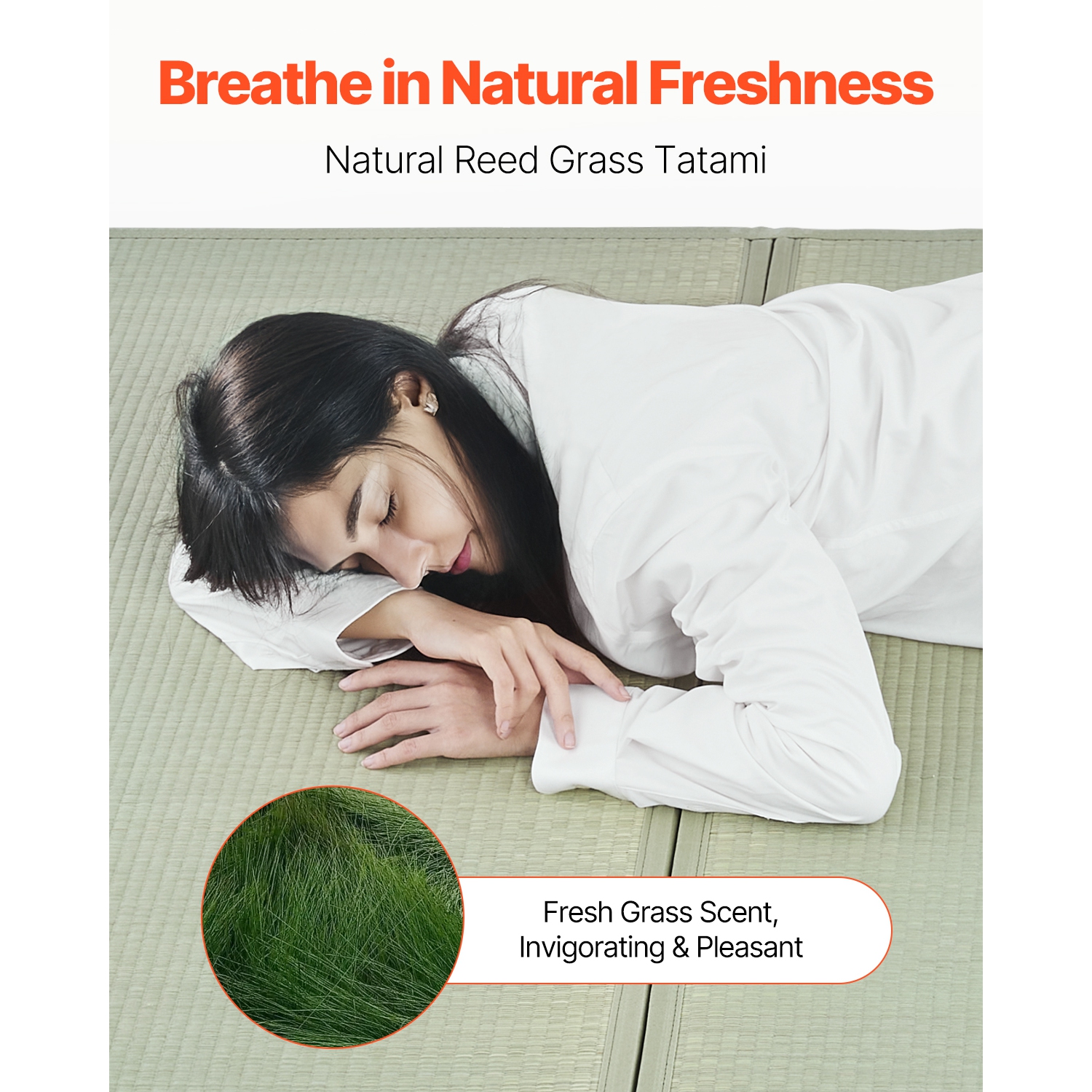 VEVOR Japanese Tatami Mat, King Size Foldable Japanese Tatami Mattress( Natural Rush Grass), Japanese Floor Mattress with Non-Slip Backing & Fresh