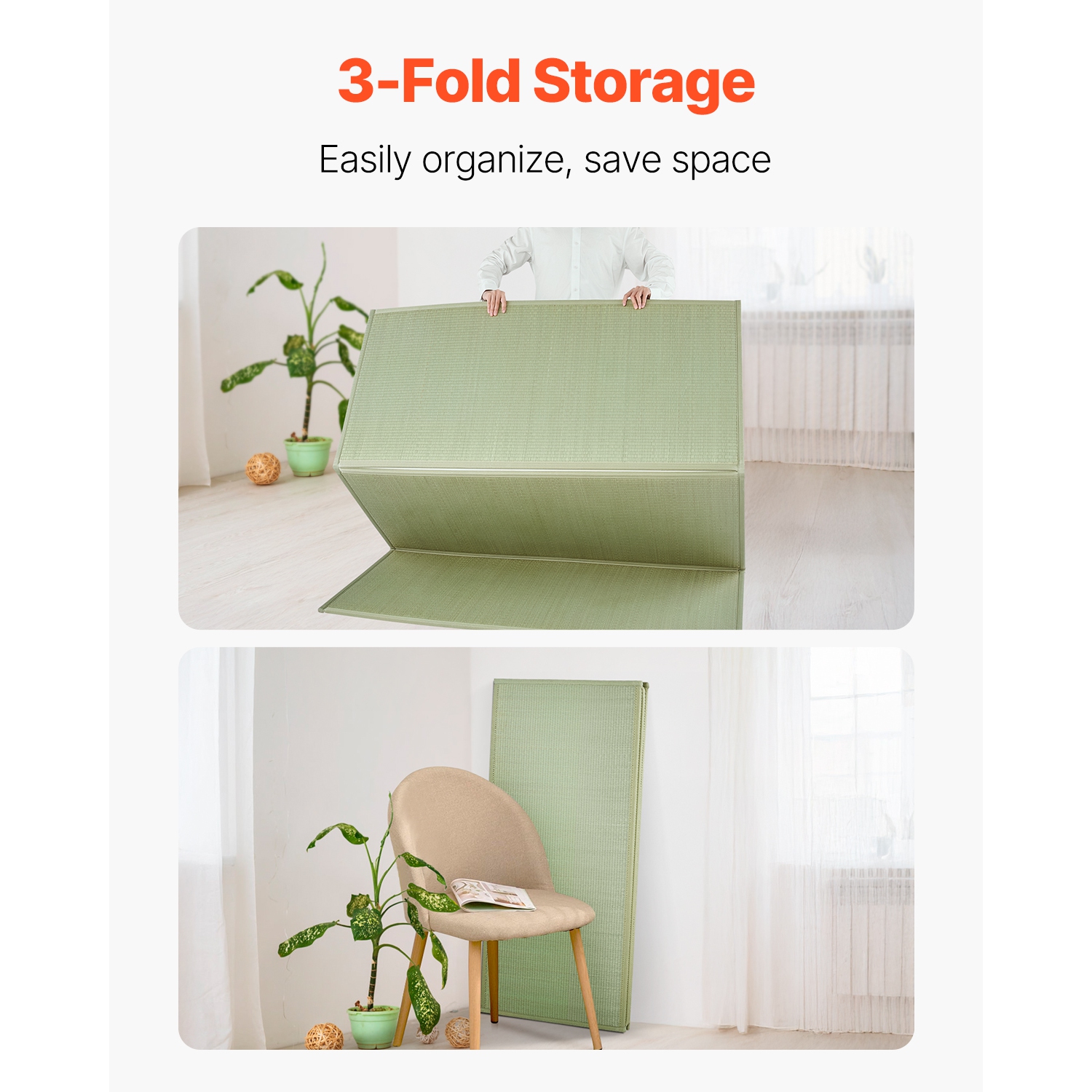 VEVOR Japanese Tatami Mat, King Size Foldable Japanese Tatami Mattress( Natural Rush Grass), Japanese Floor Mattress with Non-Slip Backing & Fresh