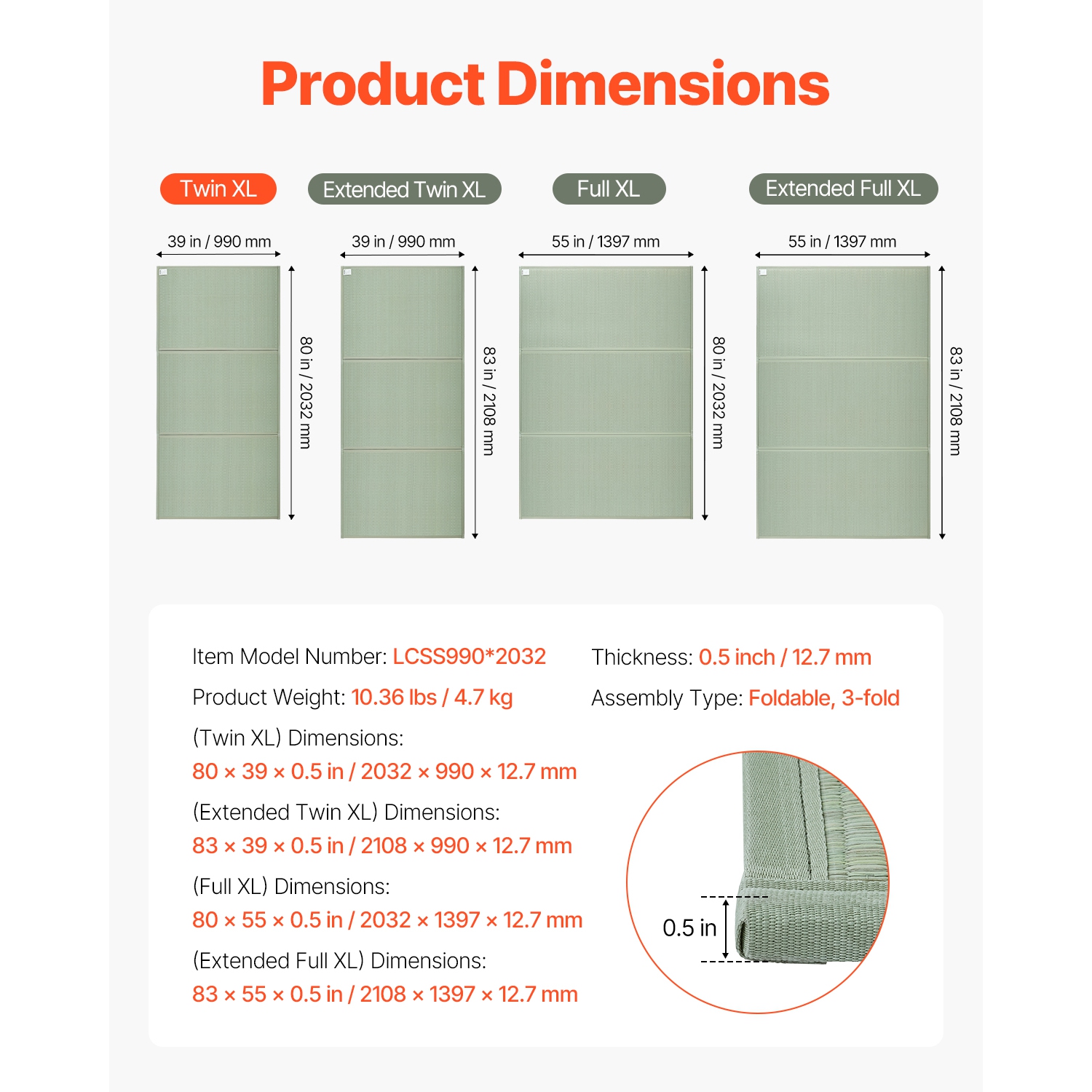 VEVOR Japanese Tatami Mat, Twin Size Foldable Japanese Tatami Mattress( Natural Rush Grass), Japanese Floor Mattress with Non-Slip Backing & Fresh