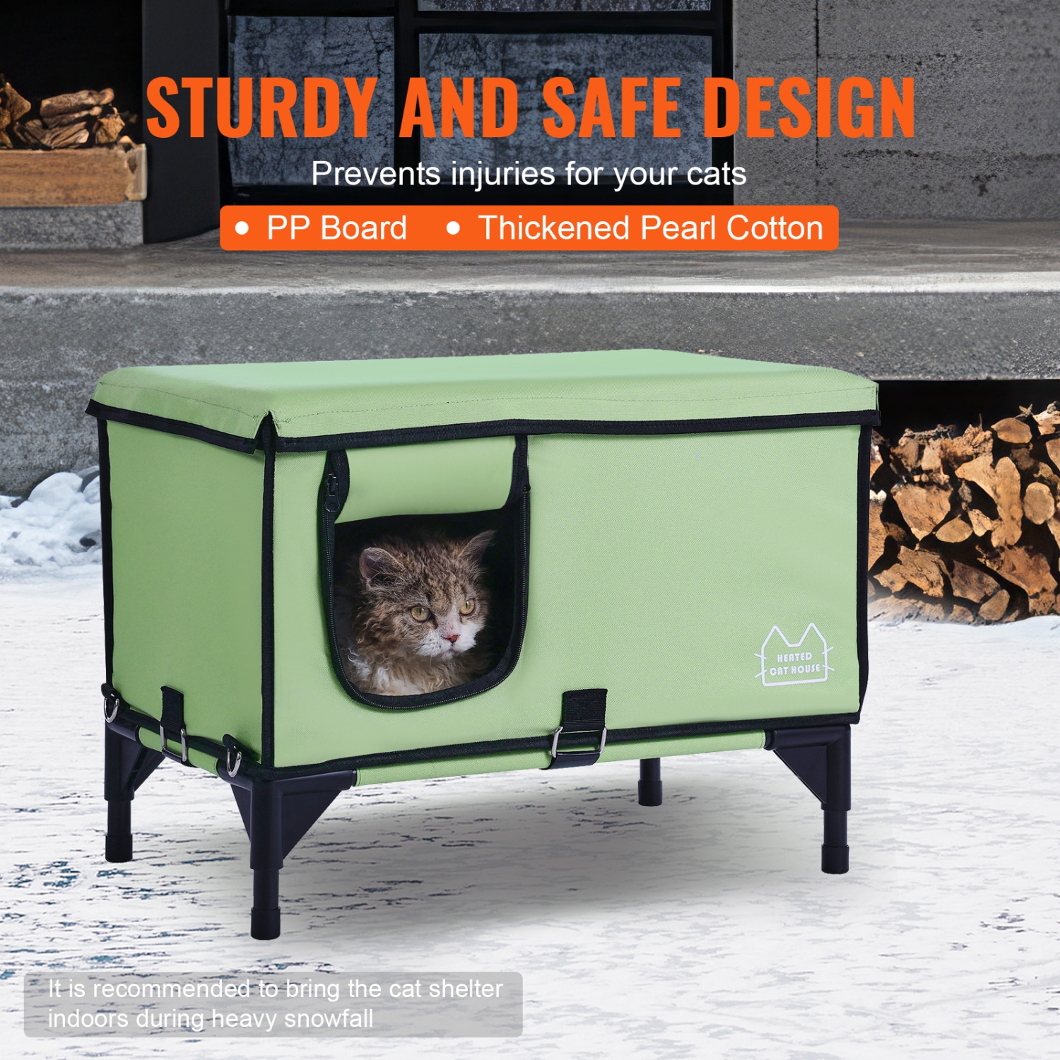 VEVOR 900D Oxford Cloth Elevated Heated Cat House, Cuboid Kitty Shelter with Adjustable Temperature and Timer, Foldable Cat Shelter with Heated Pad