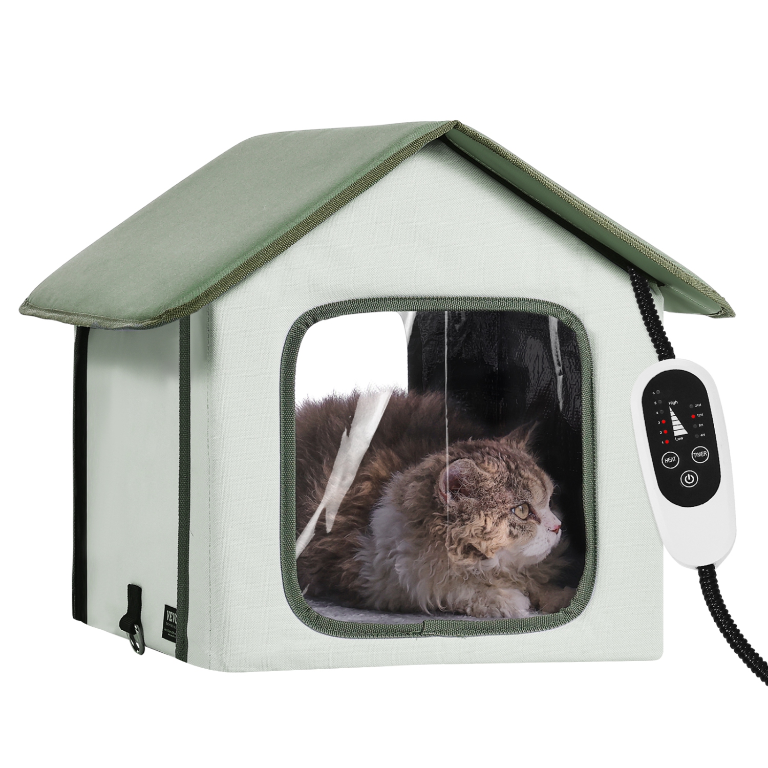 VEVOR 600D Oxford Cloth Elevated Heated Cat House, Outdoor Kitty Shelter with Timer, Foldable Cat Shelter with Heated Pad for Winter to Stay Warm and