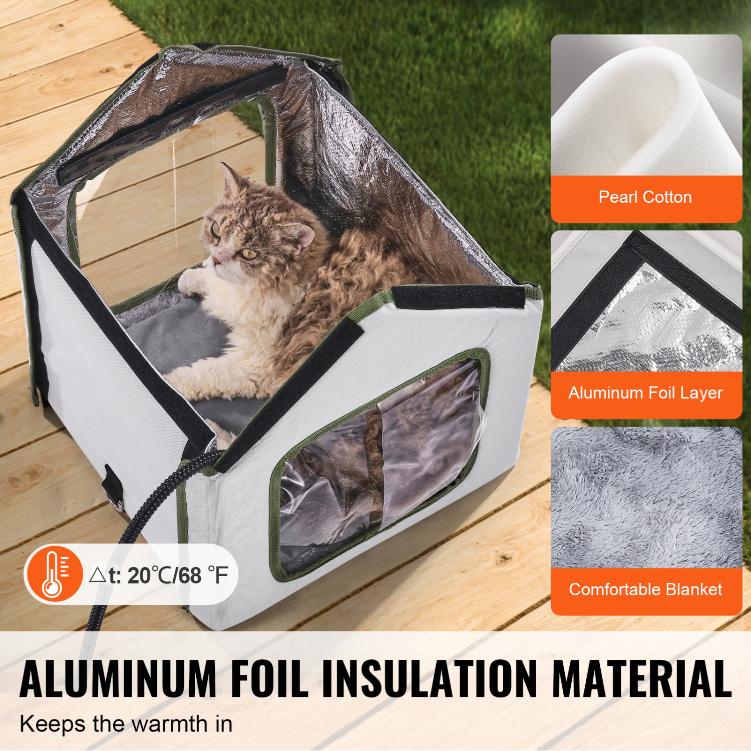 VEVOR 600D Oxford Cloth Elevated Heated Cat House, Outdoor Kitty Shelter with Timer, Foldable Cat Shelter with Heated Pad for Winter to Stay Warm and