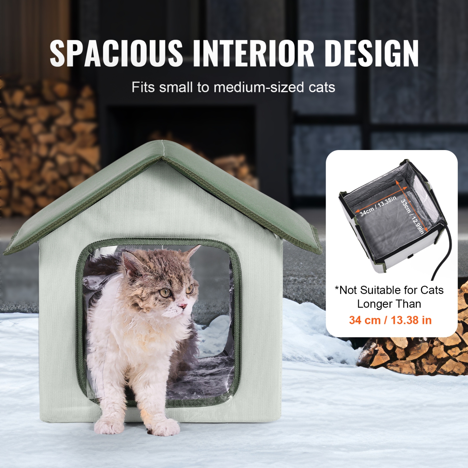 VEVOR 600D Oxford Cloth Elevated Heated Cat House, Outdoor Kitty Shelter with Timer, Foldable Cat Shelter with Heated Pad for Winter to Stay Warm and