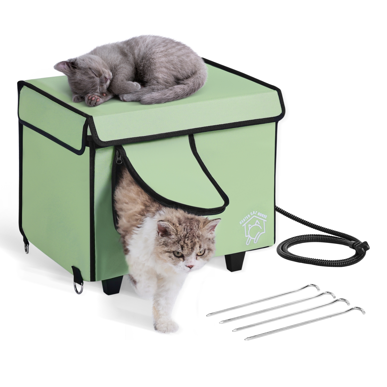 VEVOR 900D Oxford Cloth Elevated Heated Cat House, Cuboid Kitty Shelter with Adjustable Temperature and Timer, Foldable Cat Shelter with Heated Pad