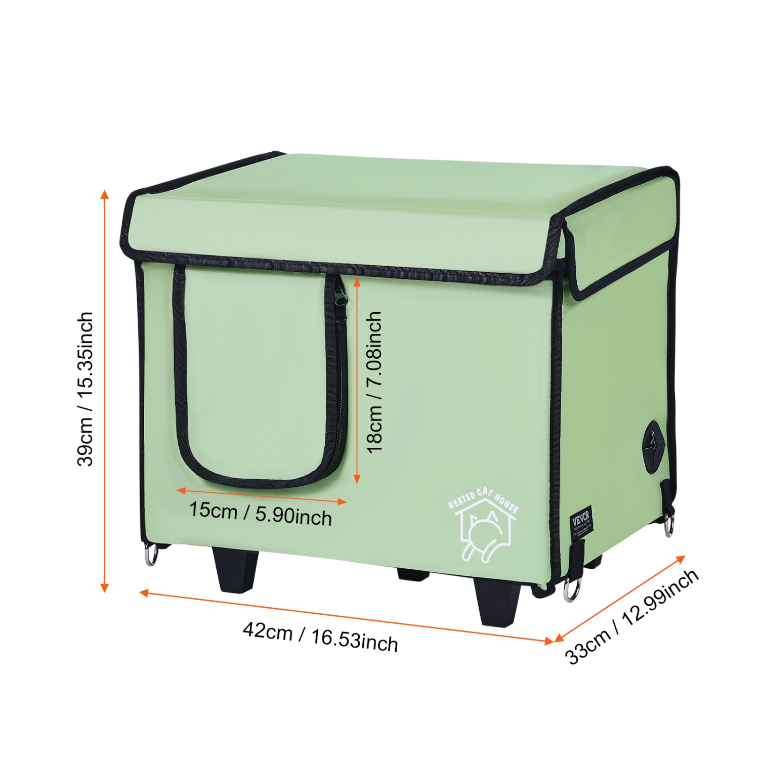 VEVOR 900D Oxford Cloth Elevated Heated Cat House, Cuboid Kitty Shelter with Adjustable Temperature and Timer, Foldable Cat Shelter with Heated Pad