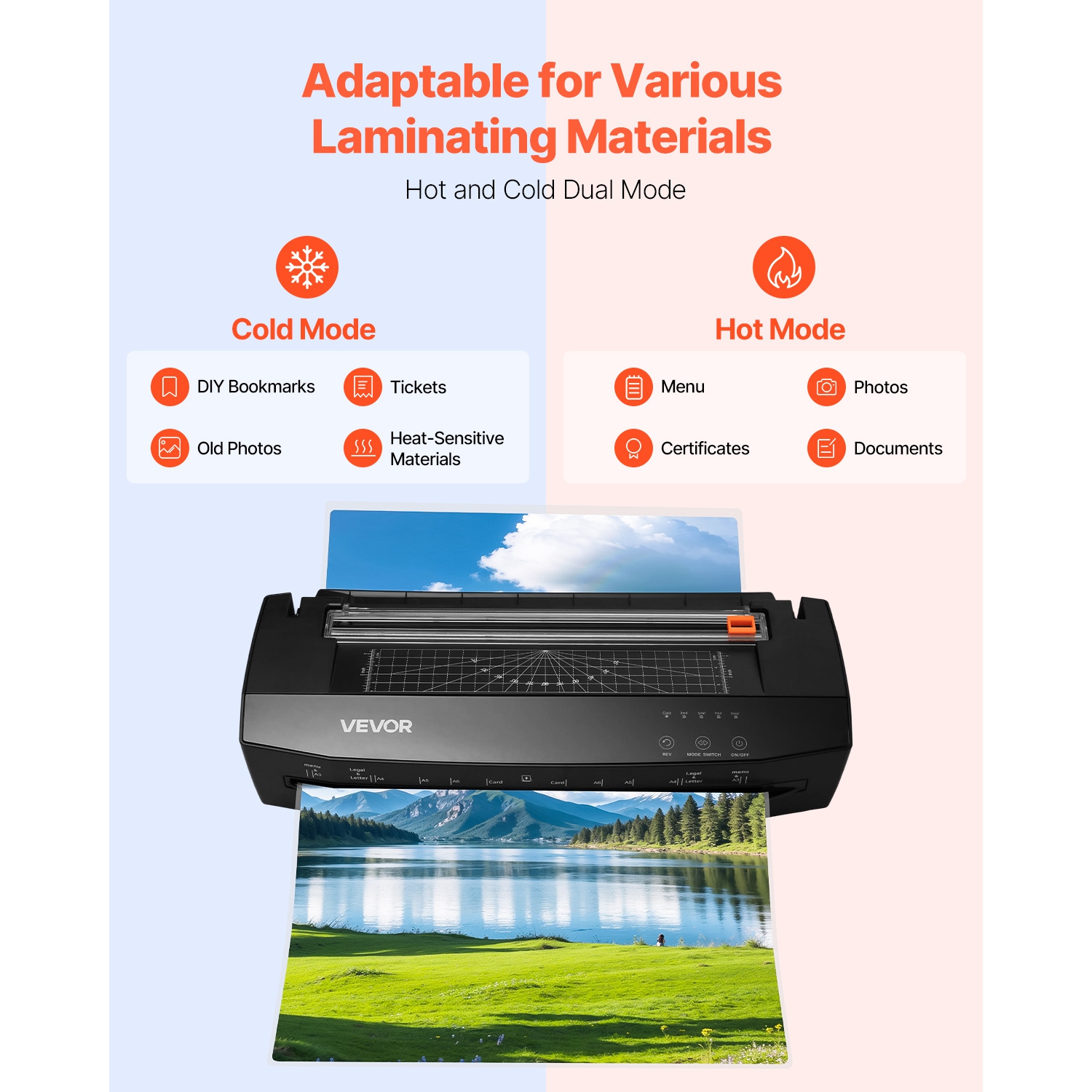 VEVOR A3 Paper Size Laminator Machine, Cold and Hot Lamination, 1 min Quick Warm Portable Laminator, 3-10 mil Thickness, Ideal for Home, Office,