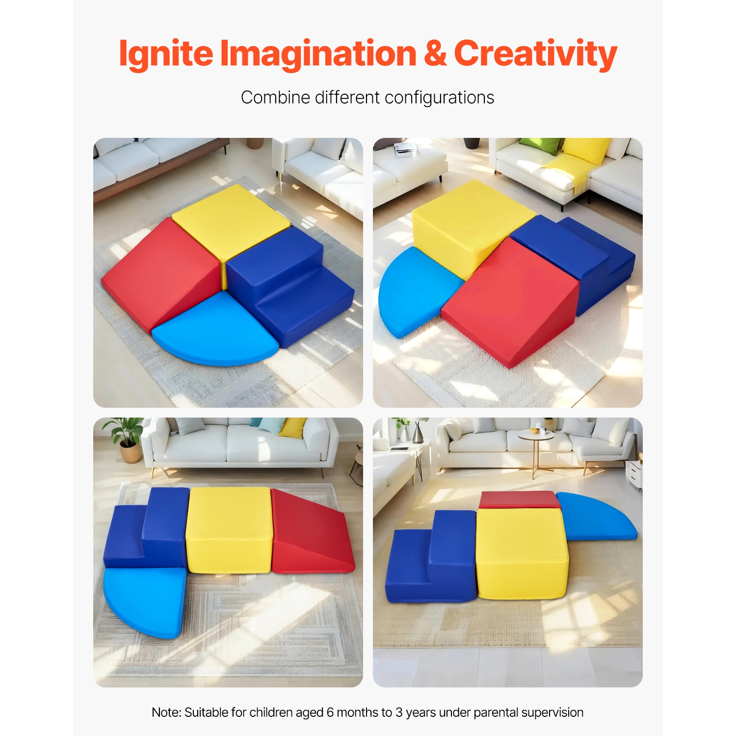 VEVOR 4-Piece Set Foam Climbing Toys for Toddlers 6 Months to 3 Years Old,PU Leather Climbing Blocks, Indoor Climb and Crawl Activity Playset for