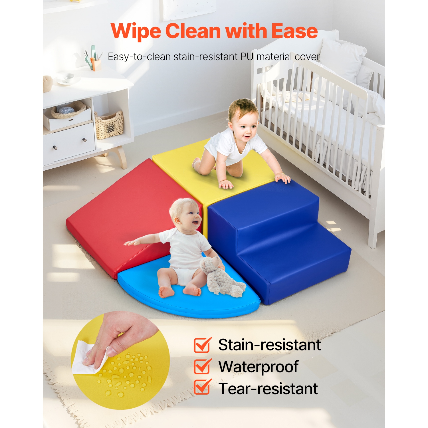 VEVOR 4-Piece Set Foam Climbing Toys for Toddlers 6 Months to 3 Years Old,PU Leather Climbing Blocks, Indoor Climb and Crawl Activity Playset for