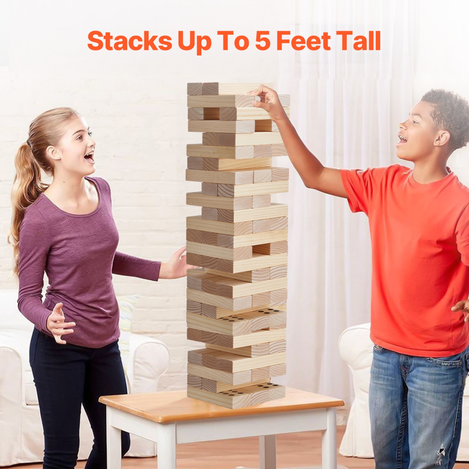 VEVOR 60 Blocks Tumbling Timber Toy, Giant Tumble Tower Blocks Game, Pine Wood Tumbling Tower Game with Carry Bag and Scoreboard, Wooden Stacking
