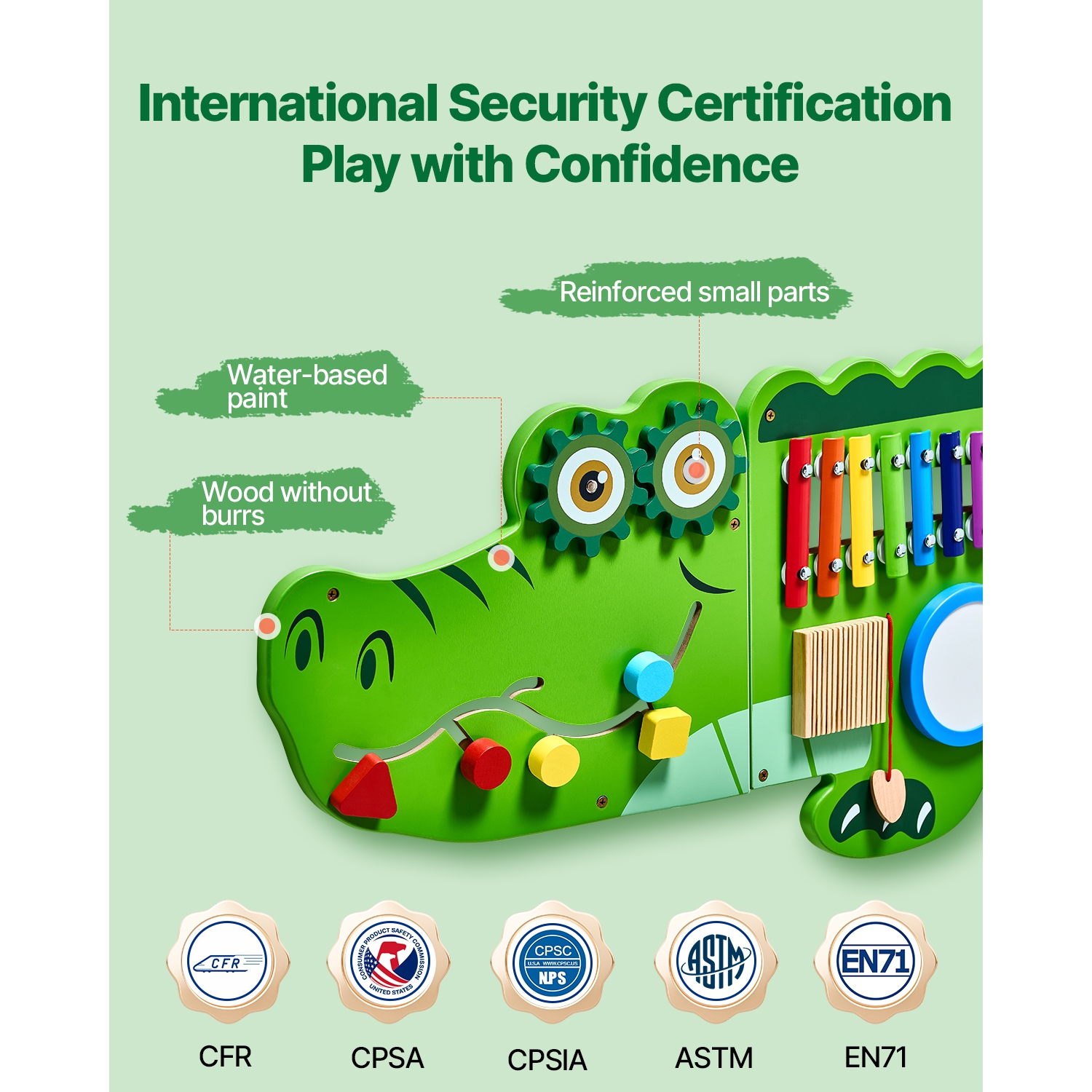 VEVOR 9 Activities Crocodile Activity Wall Busy Board Panels, Montessori Sensory Wall Toy for Kids 3-12 Years, Montessori Learning Activity Center,