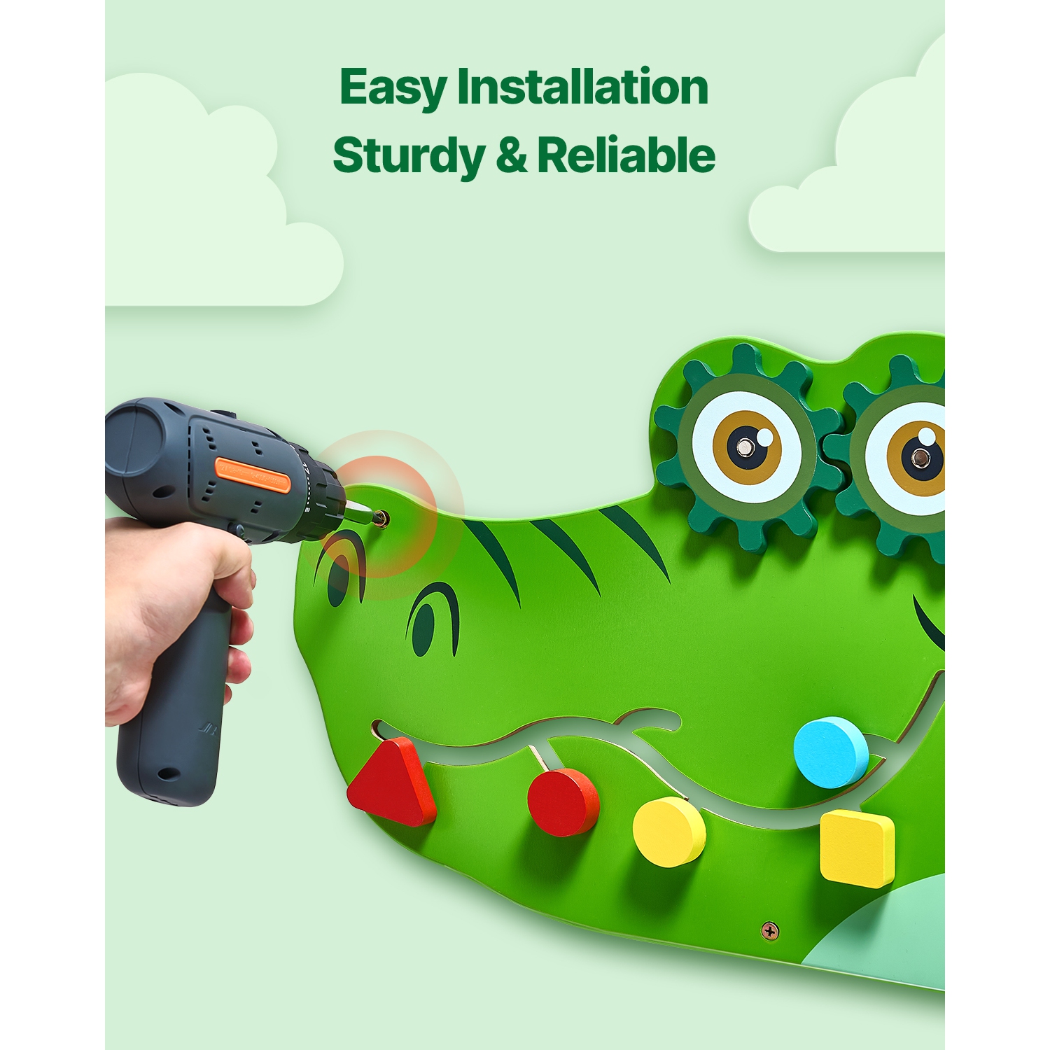 VEVOR 9 Activities Crocodile Activity Wall Busy Board Panels, Montessori Sensory Wall Toy for Kids 3-12 Years, Montessori Learning Activity Center,