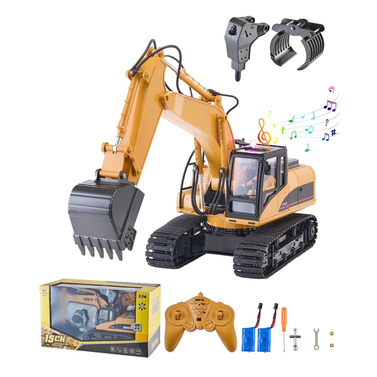 VEVOR 15 Channel Remote Control Excavator Toy, , 3 in 1, with Metal Shovel, 1:14 Scale RC Excavator with Light & Sound, Full Functional Construction