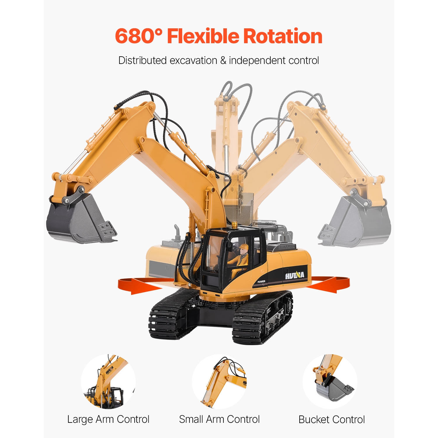 VEVOR 15 Channel Remote Control Excavator Toy, , 3 in 1, with Metal Shovel, 1:14 Scale RC Excavator with Light & Sound, Full Functional Construction