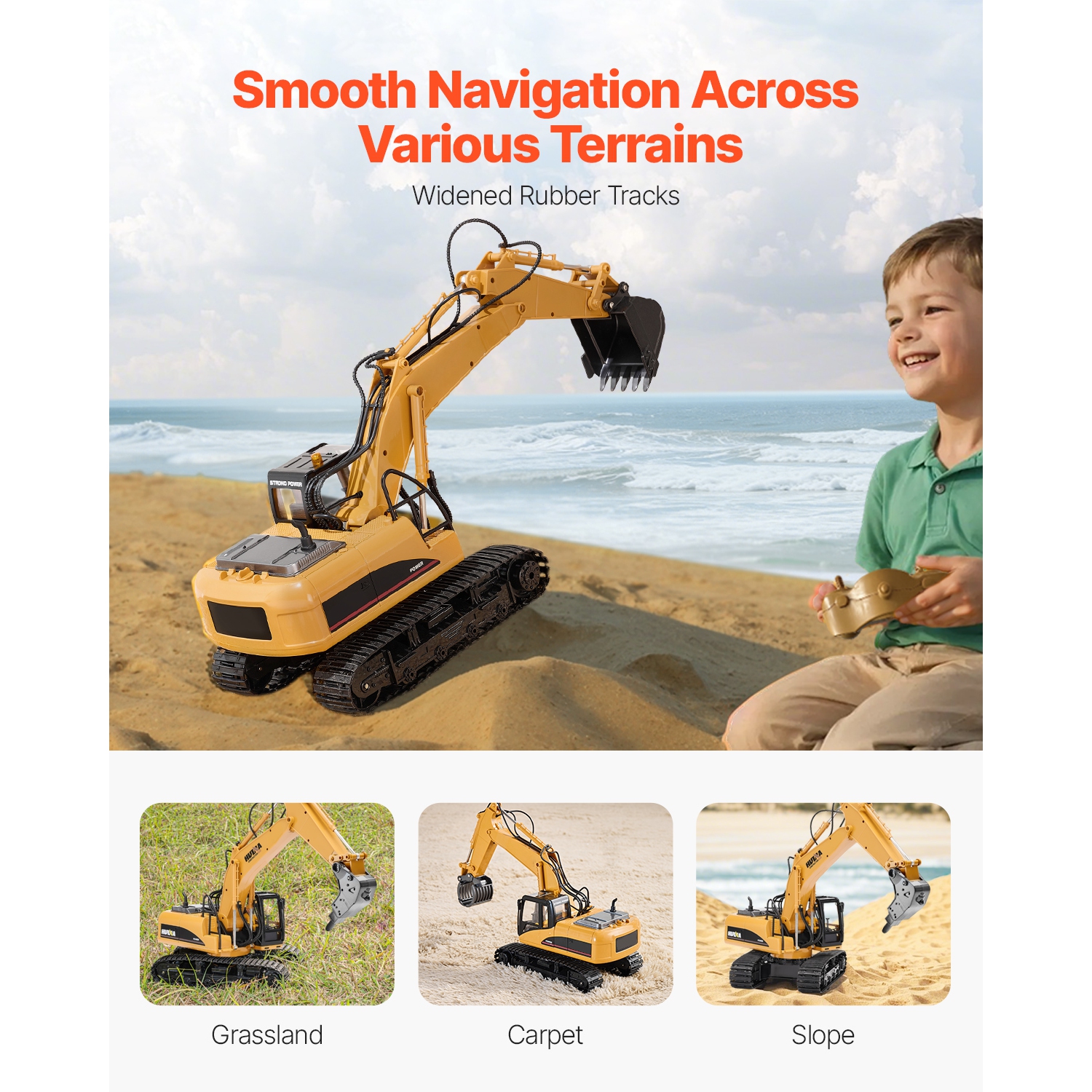 VEVOR 15 Channel Remote Control Excavator Toy, , 3 in 1, with Metal Shovel, 1:14 Scale RC Excavator with Light & Sound, Full Functional Construction