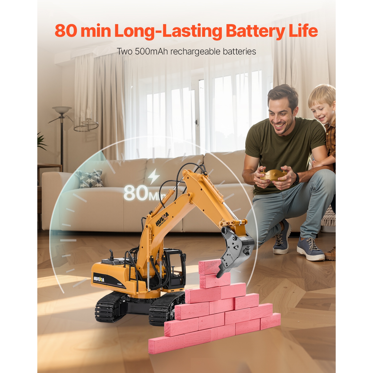 VEVOR 15 Channel Remote Control Excavator Toy, , 3 in 1, with Metal Shovel, 1:14 Scale RC Excavator with Light & Sound, Full Functional Construction