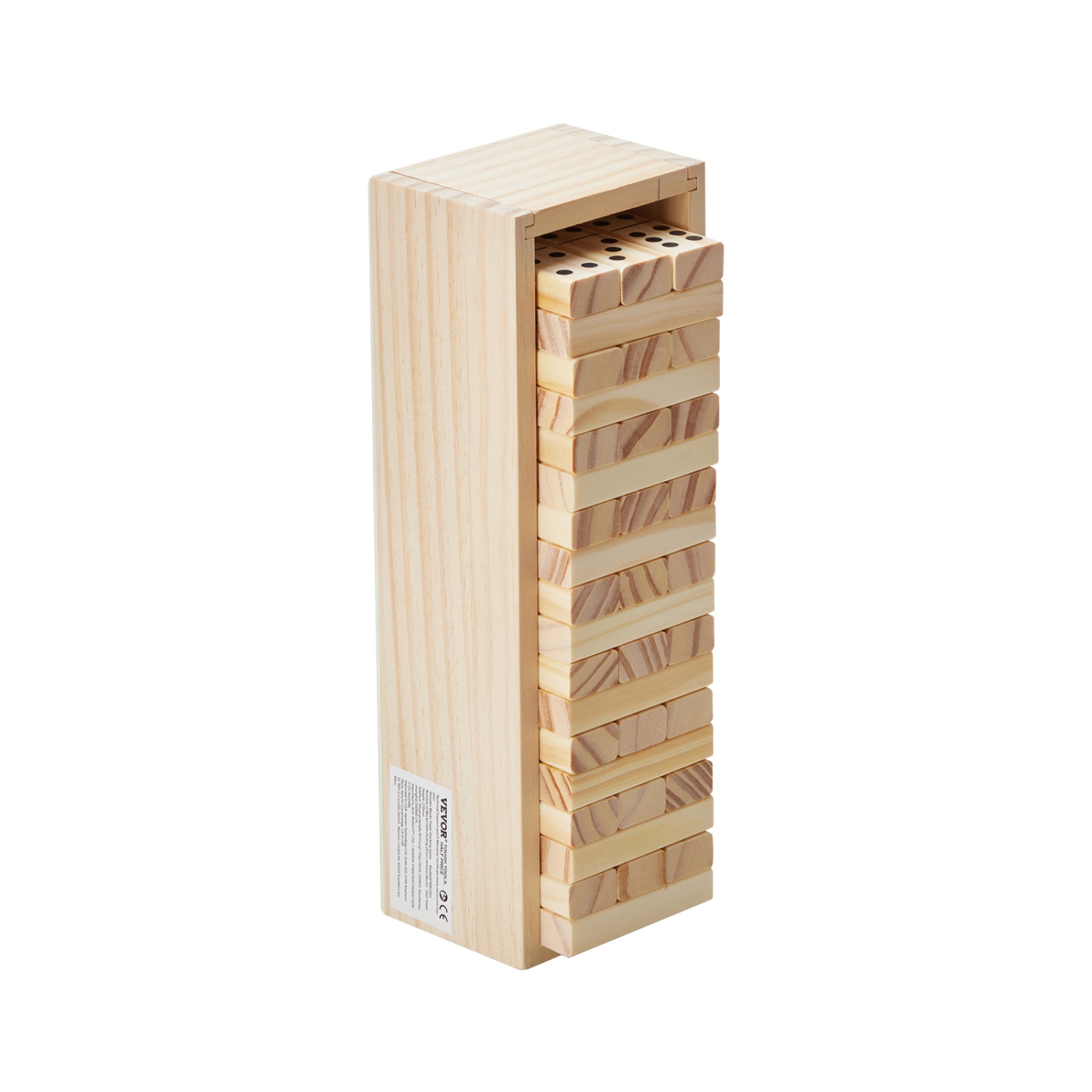 VEVOR 54 Blocks Tumbling Timber Toy, Pine Wood Tumbling Tower Game with Storage Crate, Multiple Ways to Play Wooden Stacking Game, Tumble Tower