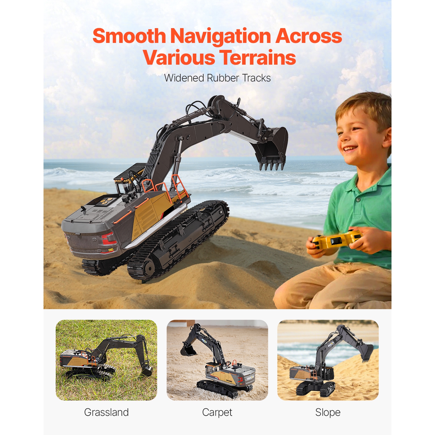 VEVOR 22 Channel Remote Control Excavator Toy, 1:14 Scale, with Metal Shovel, RC Excavator with Lights & Sounds, Full Functional Construction