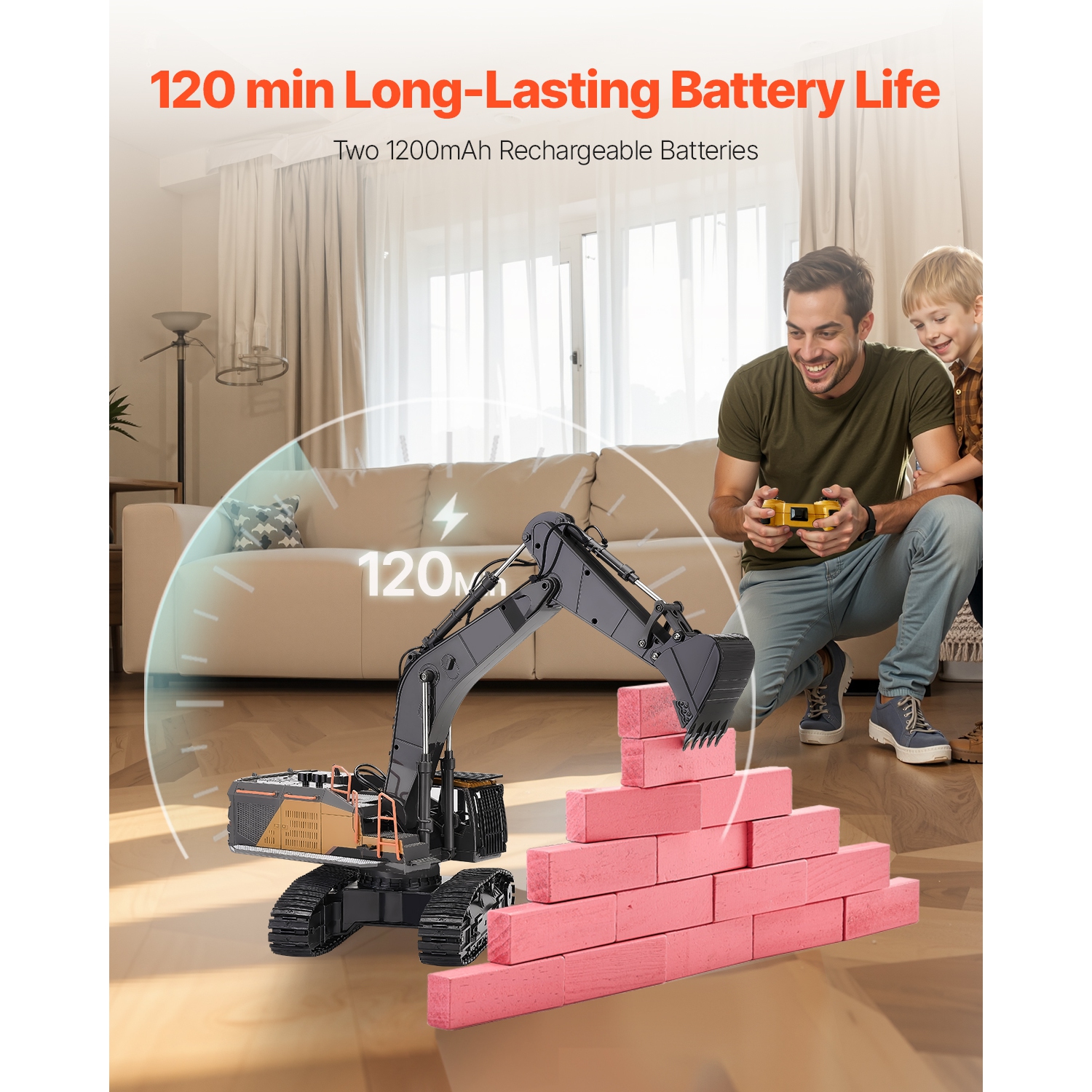 VEVOR 22 Channel Remote Control Excavator Toy, 1:14 Scale, with Metal Shovel, RC Excavator with Lights & Sounds, Full Functional Construction