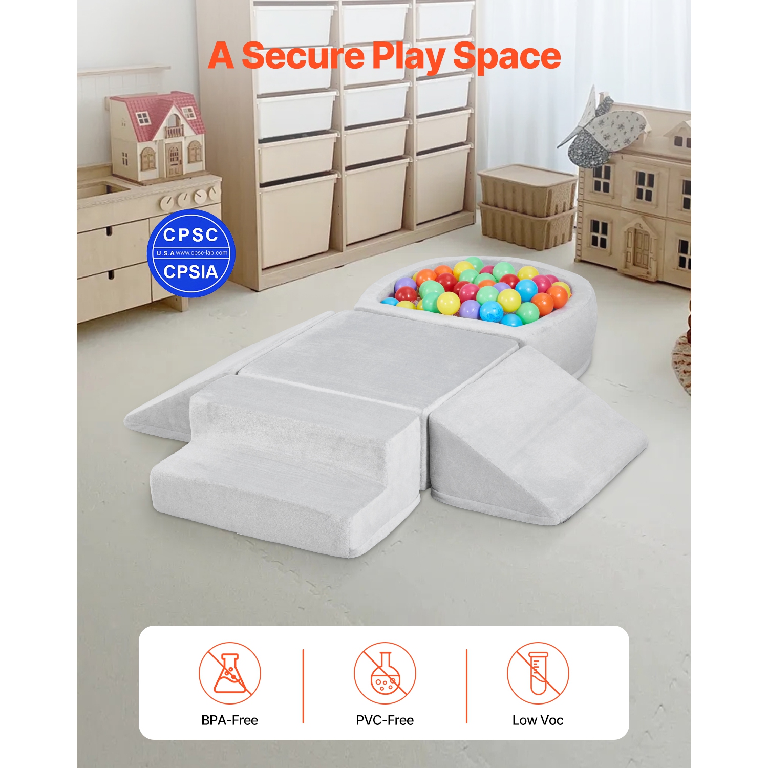 VEVOR 5-Piece Set Foam Climbing Toys,for Toddlers 6 Months to 3 Years,Baby Climbing Blocks with Ball Pit, Indoor Climb and Crawl Activity Playset for