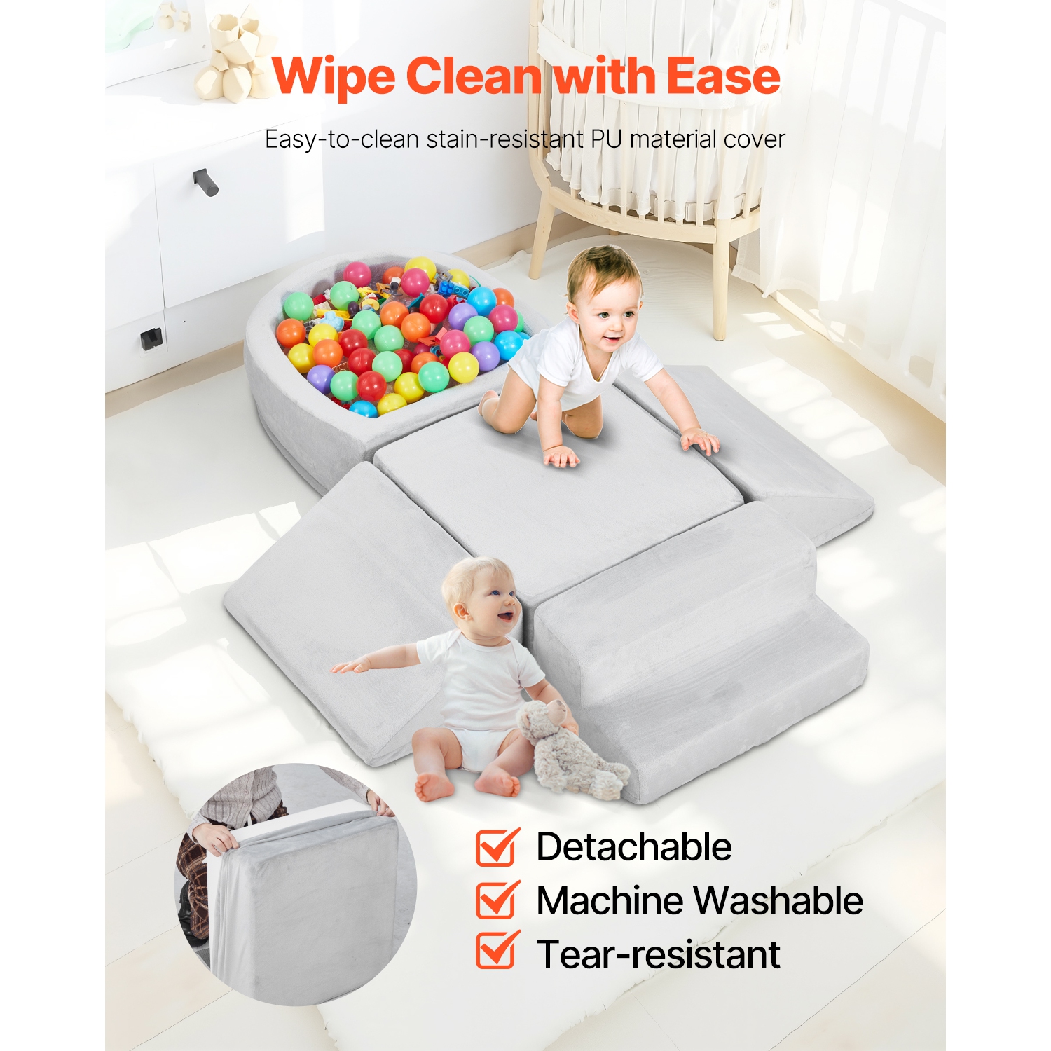 VEVOR 5-Piece Set Foam Climbing Toys,for Toddlers 6 Months to 3 Years,Baby Climbing Blocks with Ball Pit, Indoor Climb and Crawl Activity Playset for