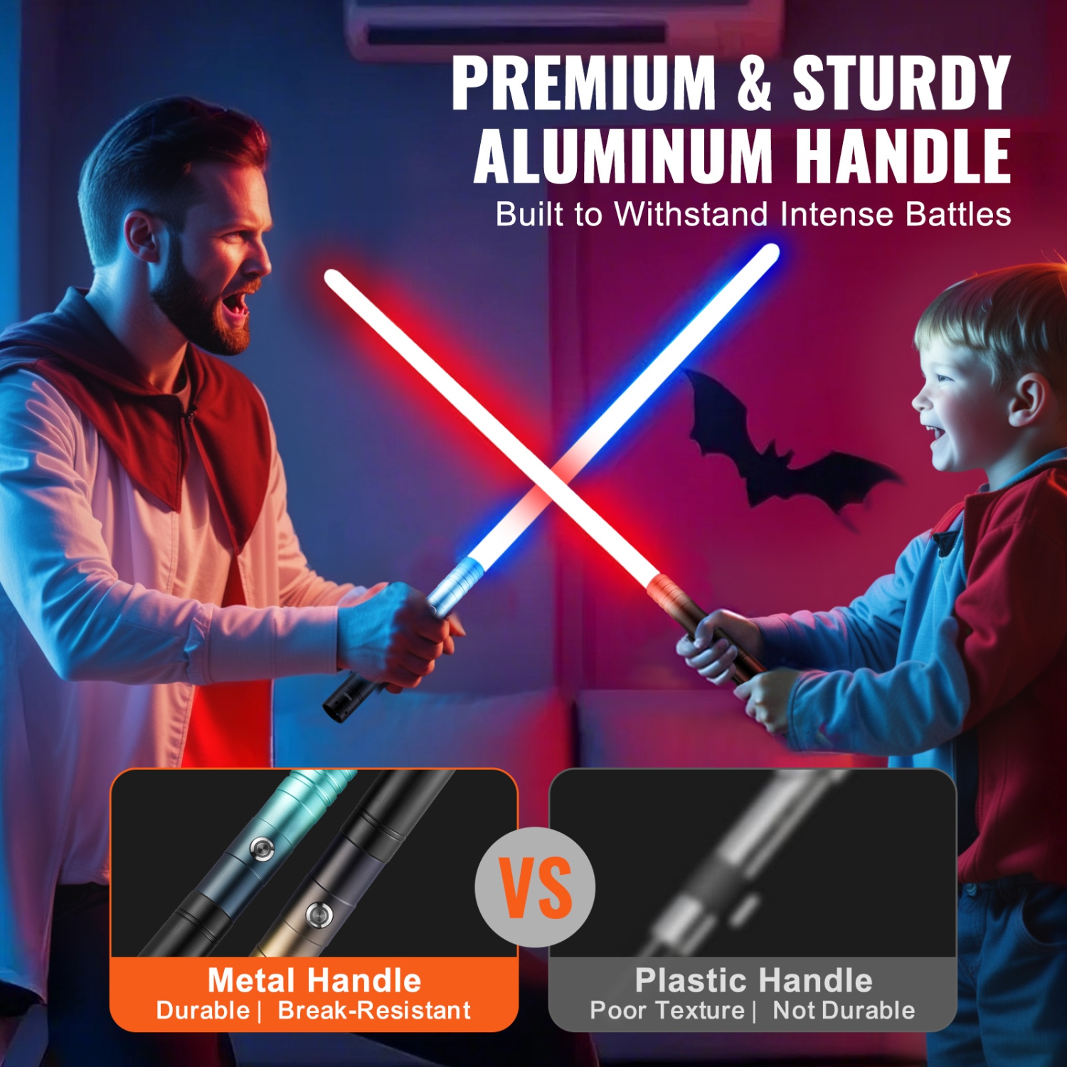 VEVOR 2 Pack Dueling Light Saber with 12 RGB Colors, 4 Sound Modes and Realistic Handle, Rechargeable Swords Saber for Adults and Kids, Christmas