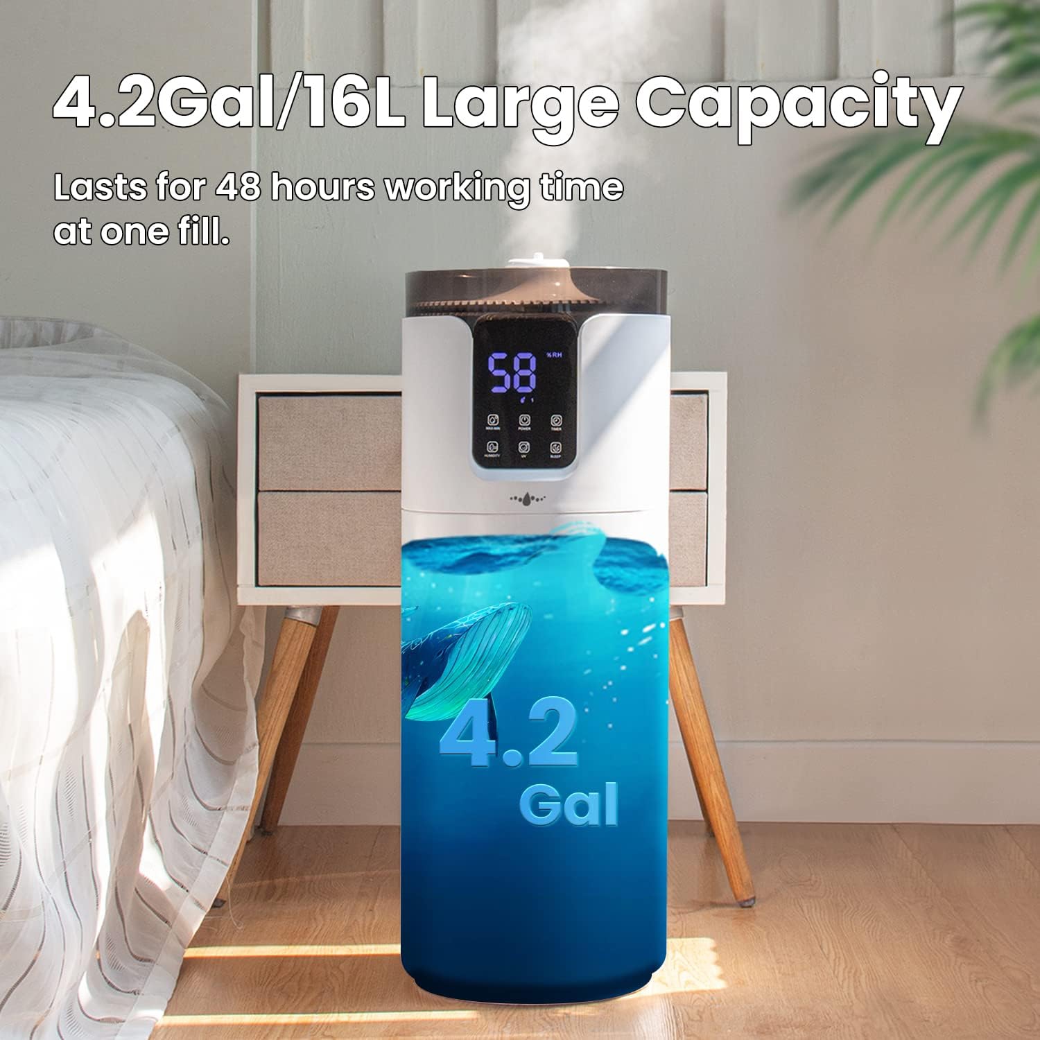 Lacidoll Humidifier large room 16L- Whole house Humidifier for Home 1500 sq.ft. Ultrasonic Cool Mist Humidifiers for Bedroom with Extension Tube &