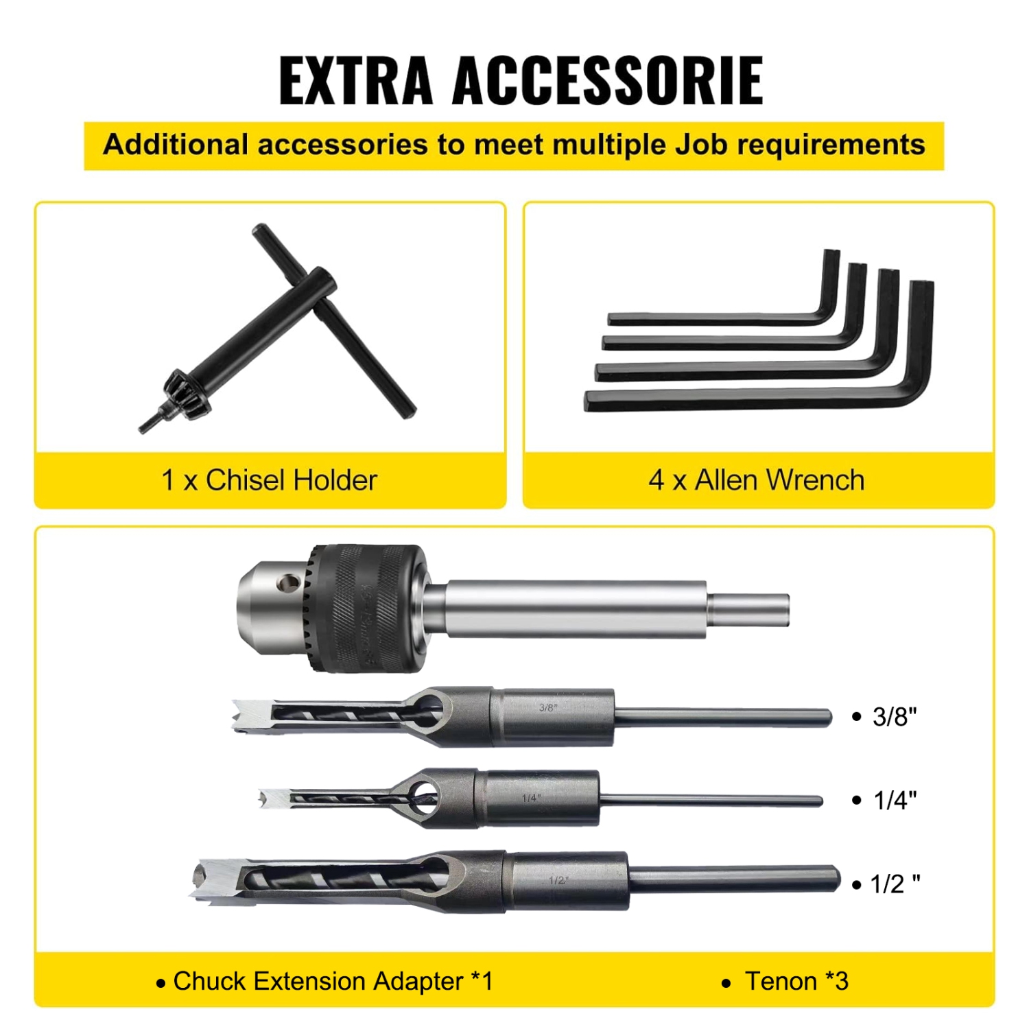 Mortiseur motorisé pour le bois 3400&nbsp;tr/min de VEVOR 3/4 avec jeux de forets à ciseaux, machine à mortiser pour le paillasson, pour faire des