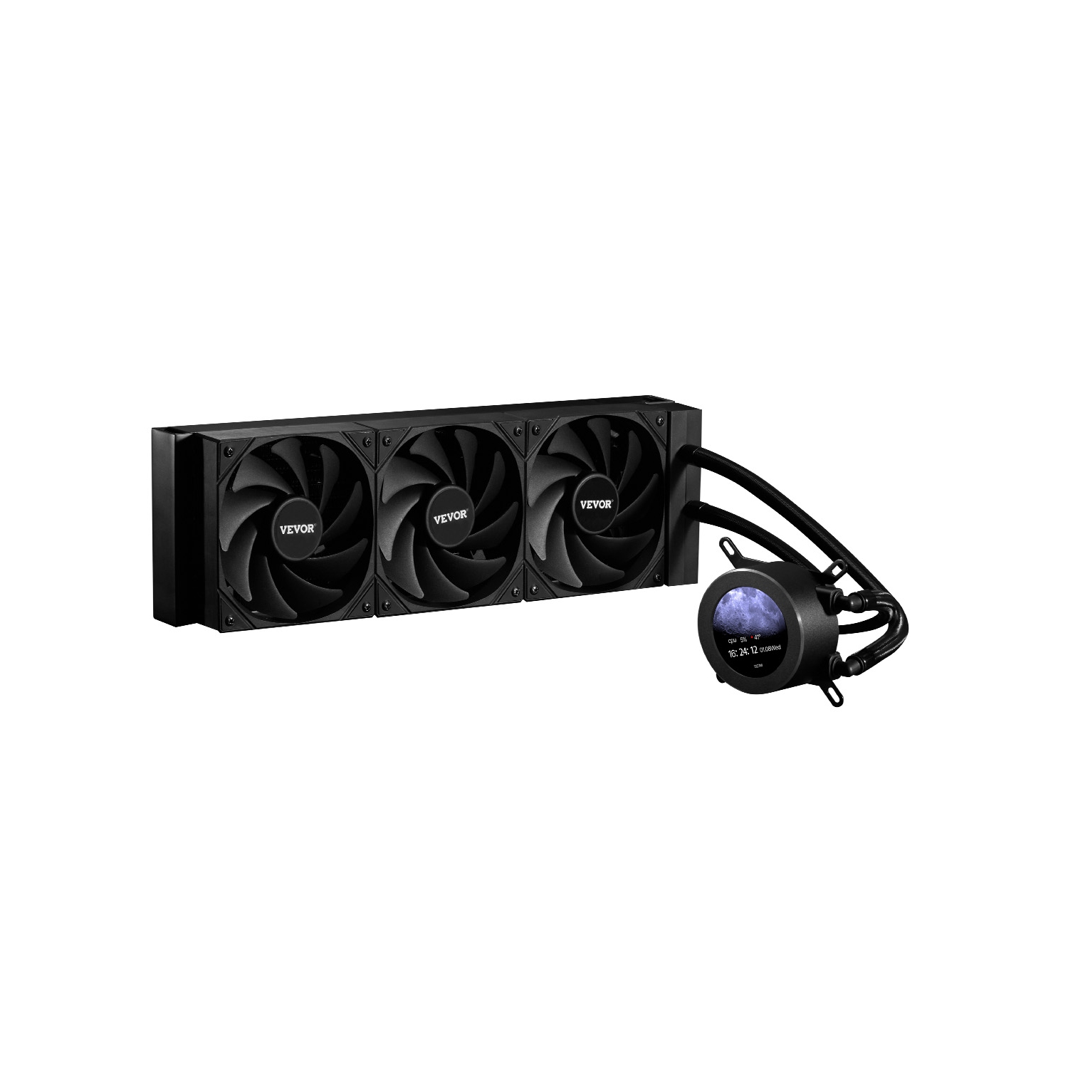 VEVOR 3 x 120mm PWN Fans CPU Liquid Cooler, AIO CPU Water Cooler, 2.1'' LCD Display, Max 2200PRM Black CPU Cooling Fan, Compatible for Intel