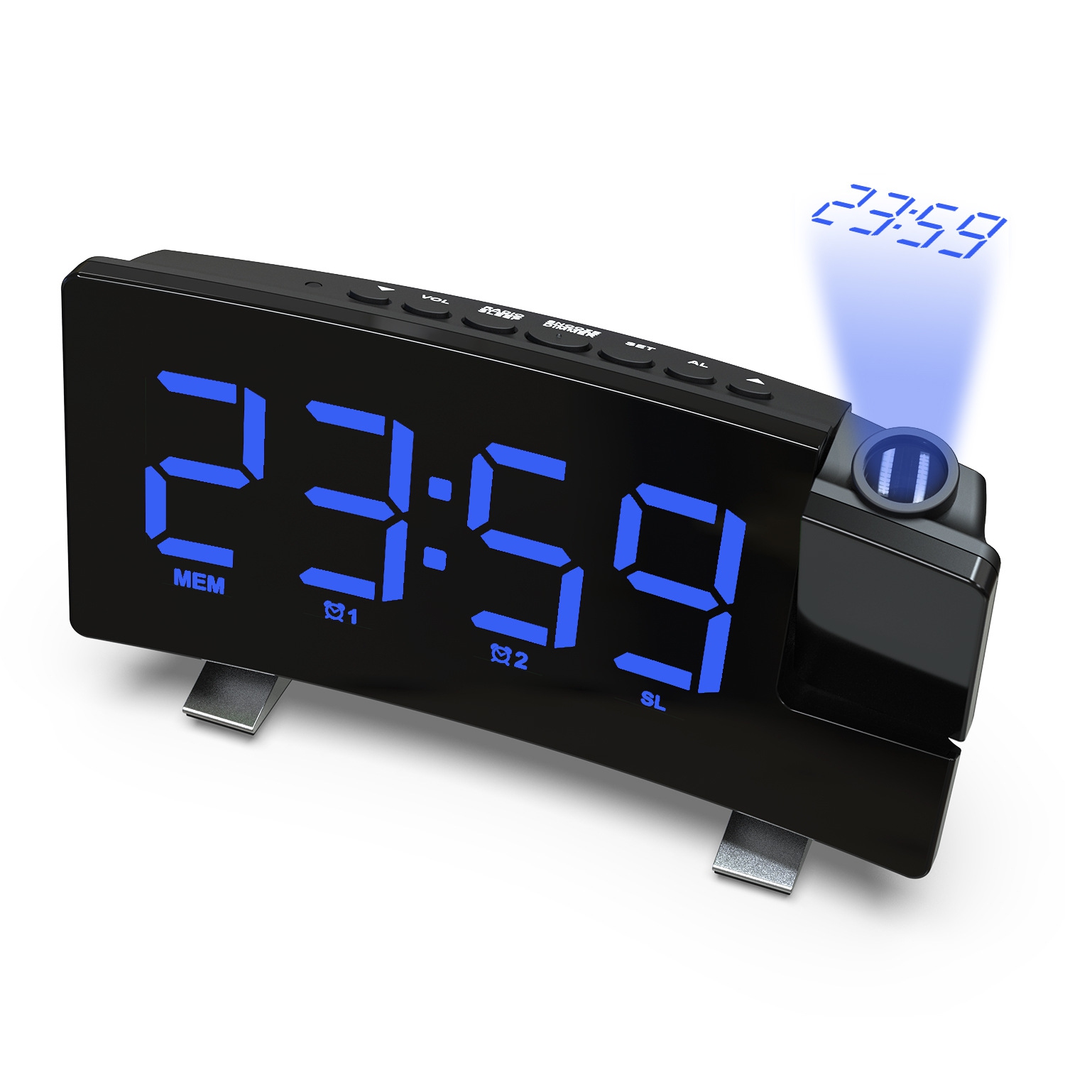Projection Alarm Clock LED Alarm Clock FM Radio USB Charger Bedside Digital Clock-Blue Font