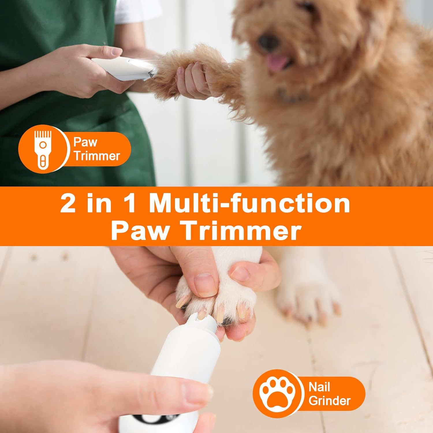 Dog Paw Trimmer with LED Light,2 in 1 Dog Grooming Kit,Cordless Dog Nail Trimmer Grinder for Small Medium Large Dogs,Pet Mini Trimmer for Paws Ears